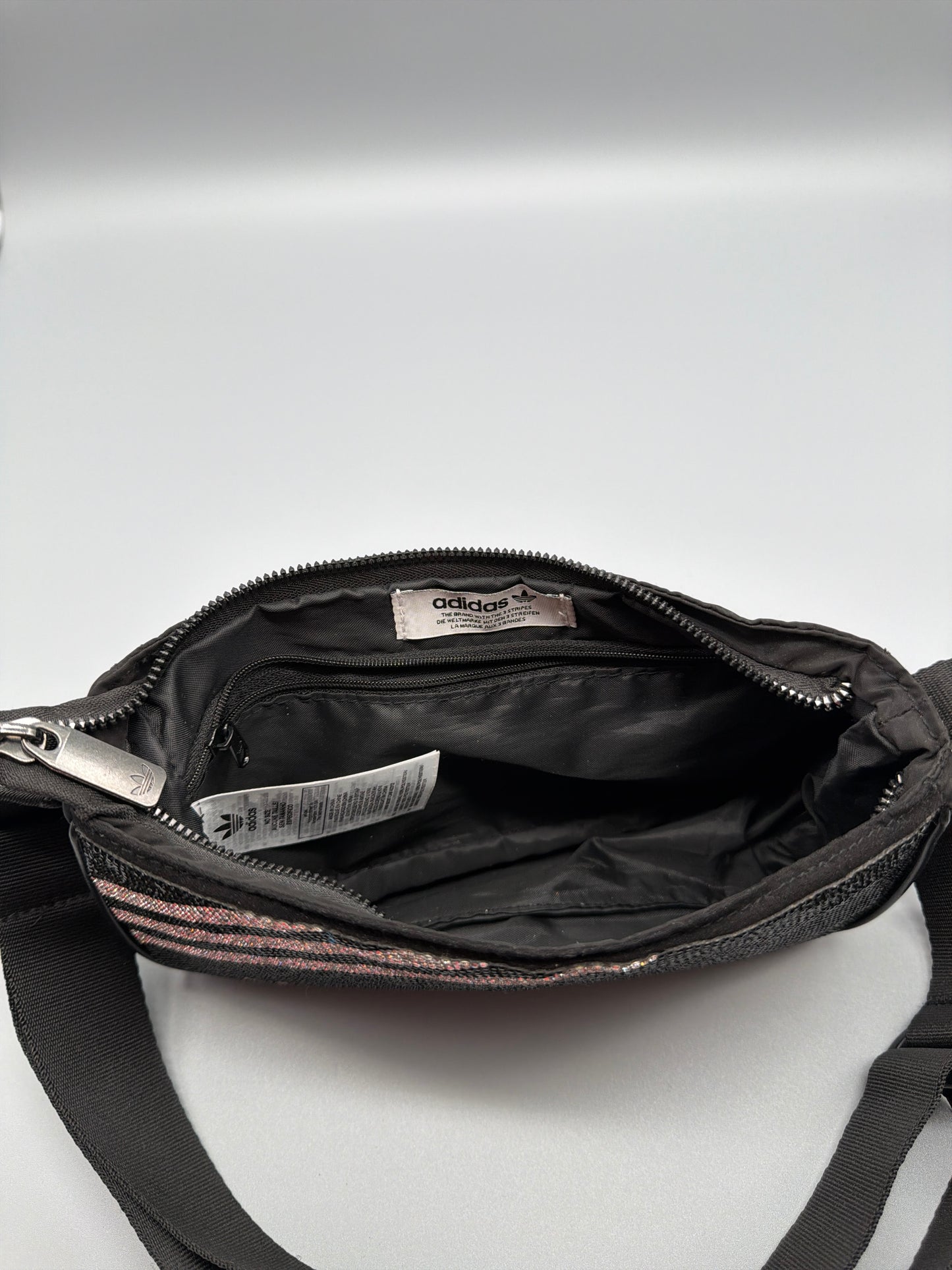Adidas Originals Rhinestone Glitter Trefoil Baguette Shoulder Bag - All Black / Cyber Y2K