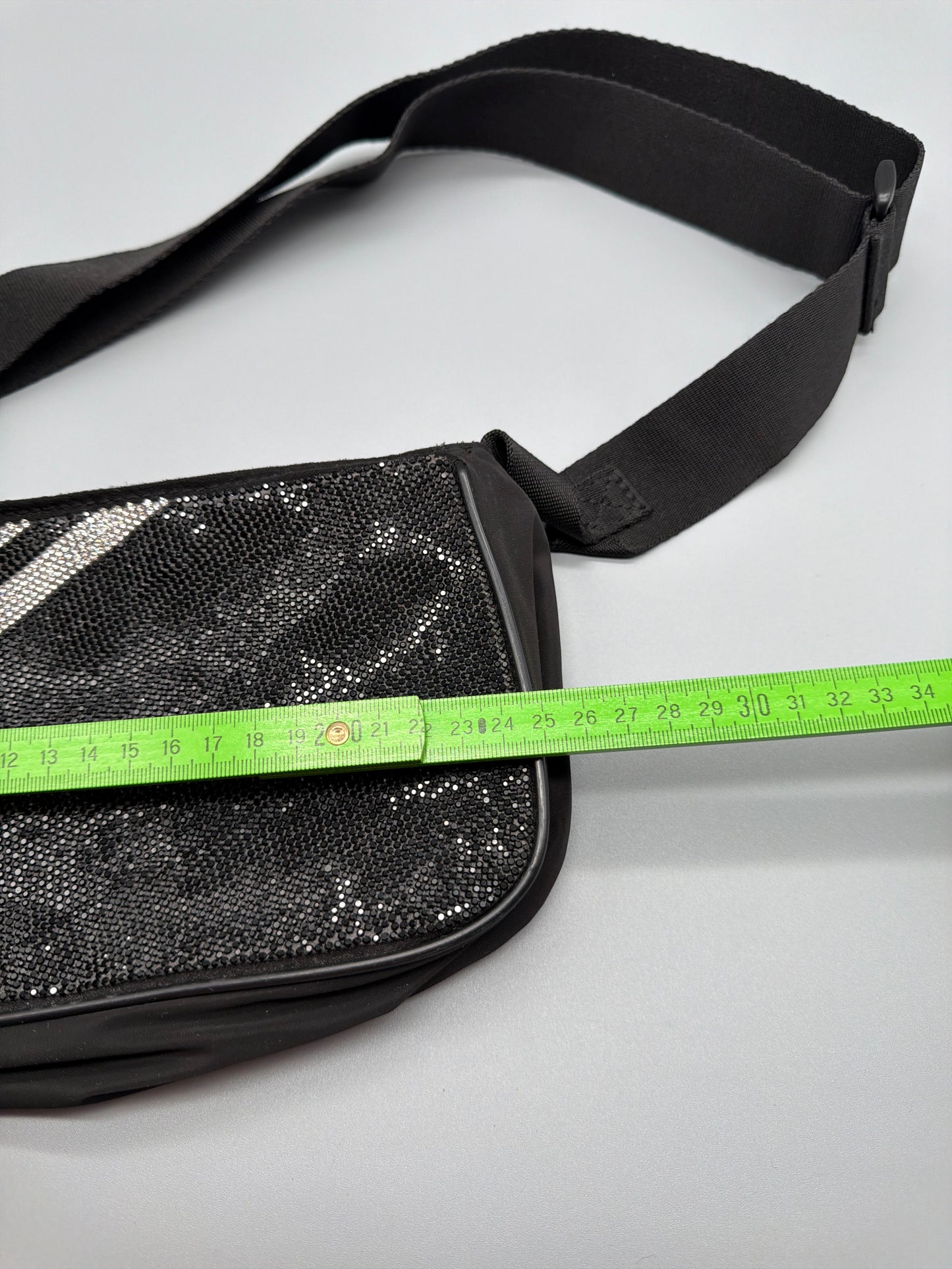 Adidas Originals Rhinestone Glitter Trefoil Baguette Shoulder Bag - All Black / Cyber Y2K