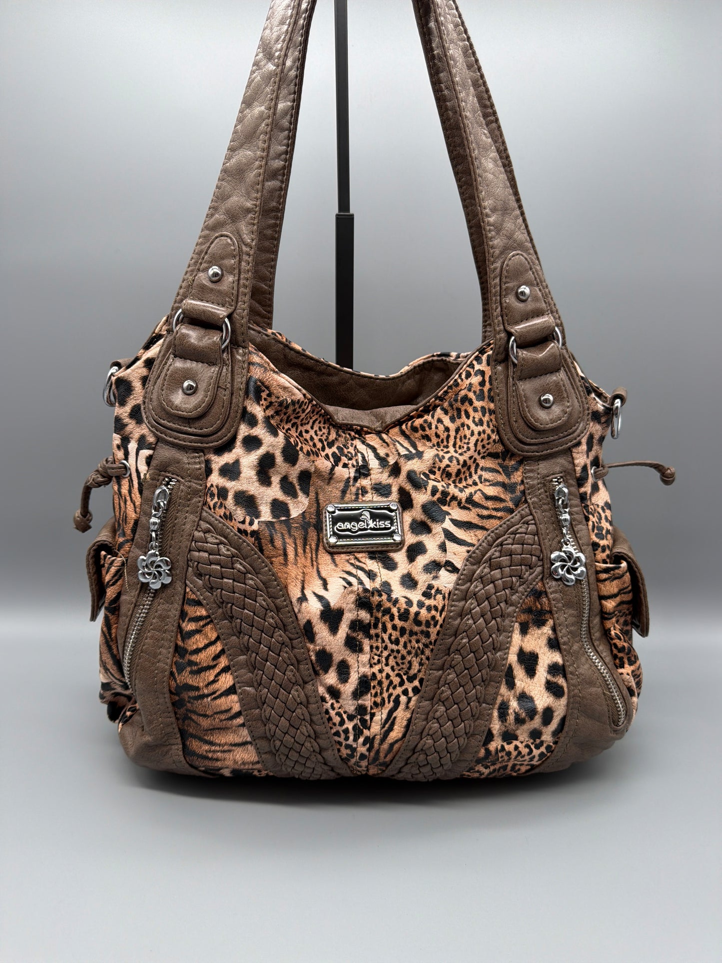 Angel Kiss Vintage Y2K Chunky "Safari Chic" Hobo Shoulder Bag - Animal Leopard Tiger Print