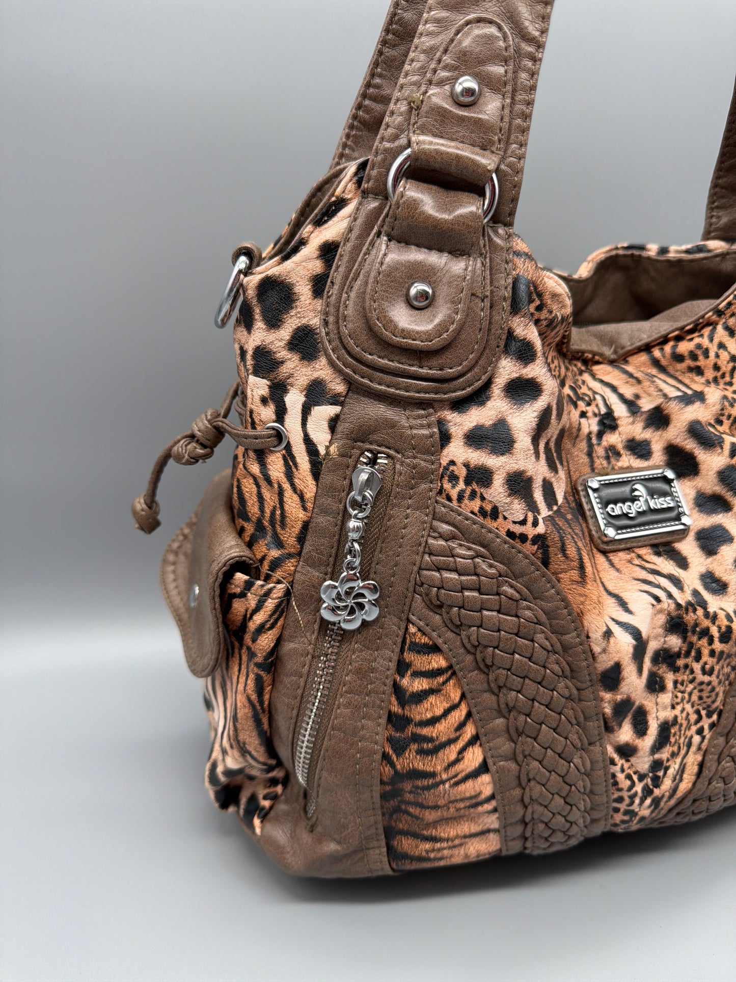 Angel Kiss Vintage Y2K Chunky "Safari Chic" Hobo Shoulder Bag - Animal Leopard Tiger Print