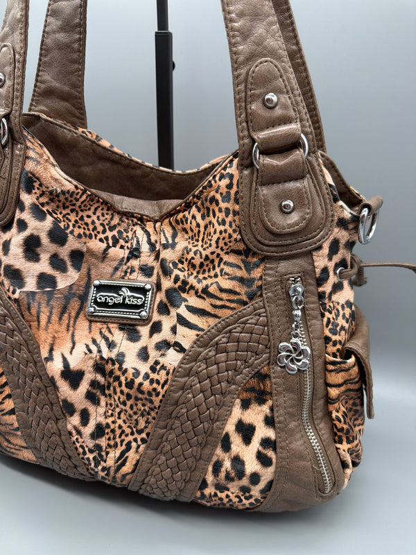 Angel Kiss Vintage Y2K Chunky "Safari Chic" Hobo Shoulder Bag - Animal Leopard Tiger Print