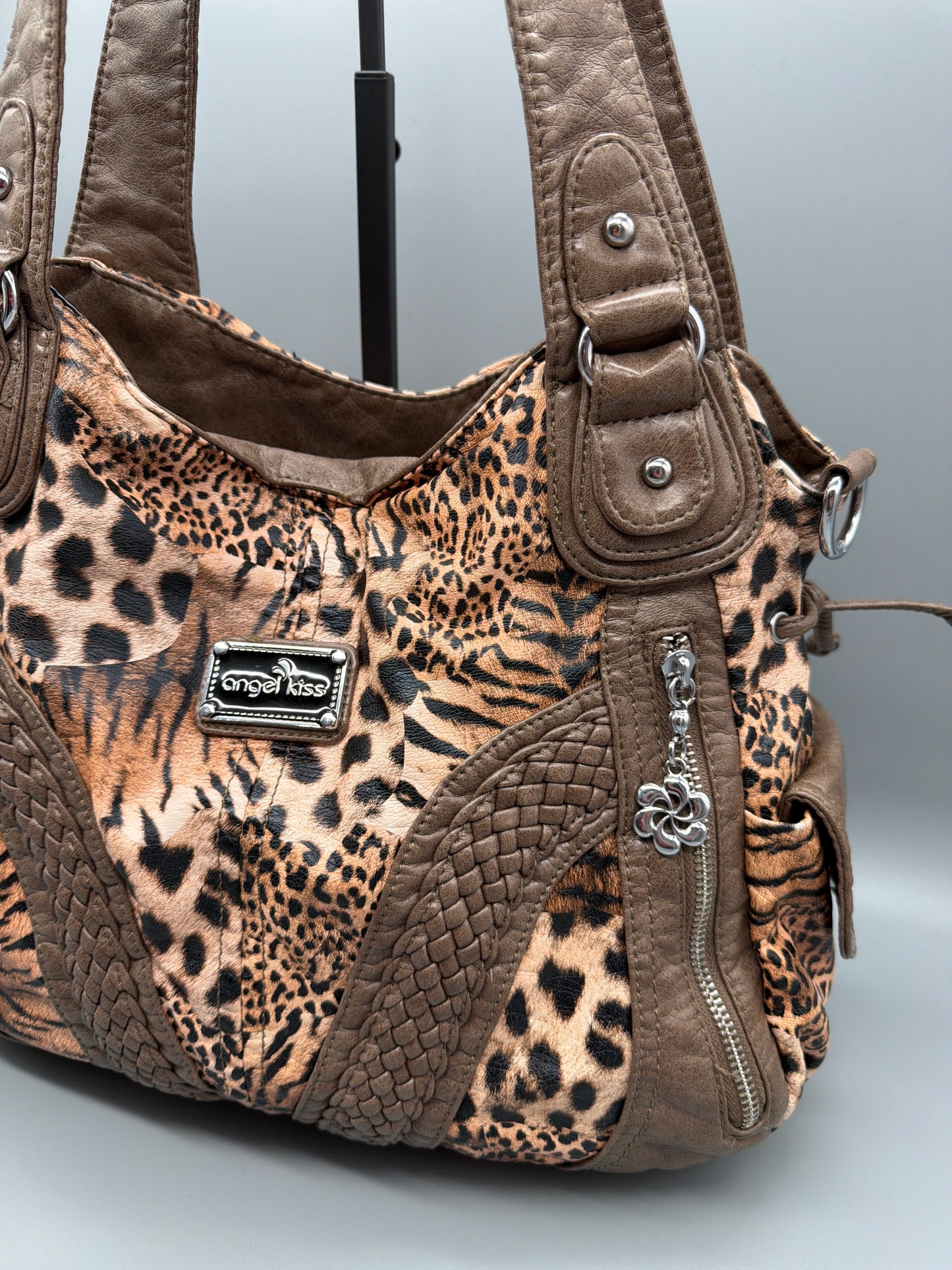 Angel Kiss Vintage Y2K Chunky "Safari Chic" Hobo Shoulder Bag - Animal Leopard Tiger Print