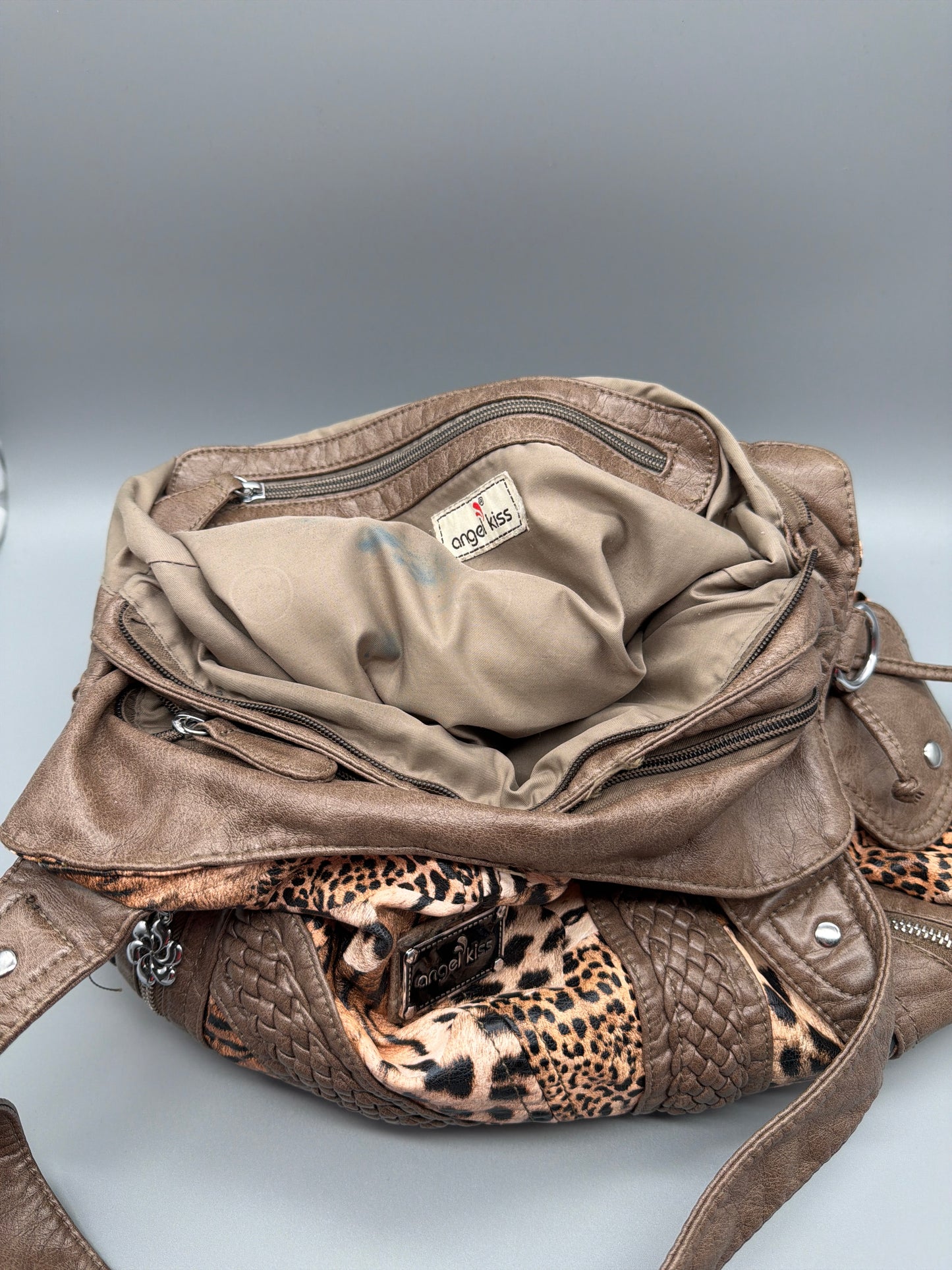 Angel Kiss Vintage Y2K Chunky "Safari Chic" Hobo Shoulder Bag - Animal Leopard Tiger Print