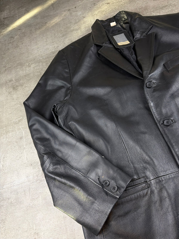 Man's World 90s Matrix Style Leather Blazer Jacket - All Black / Office Core