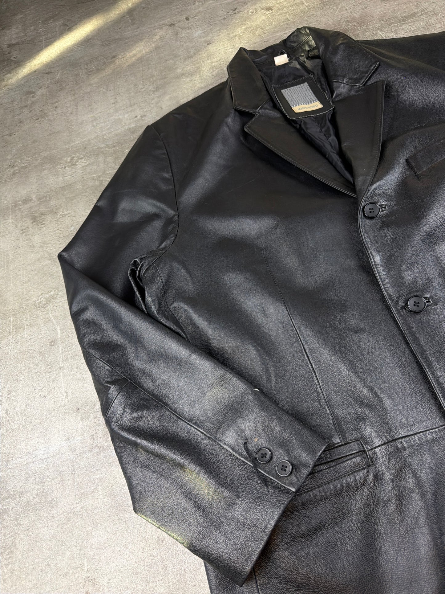 Man's World 90s Matrix Style Leather Blazer Jacket - All Black / Office Core