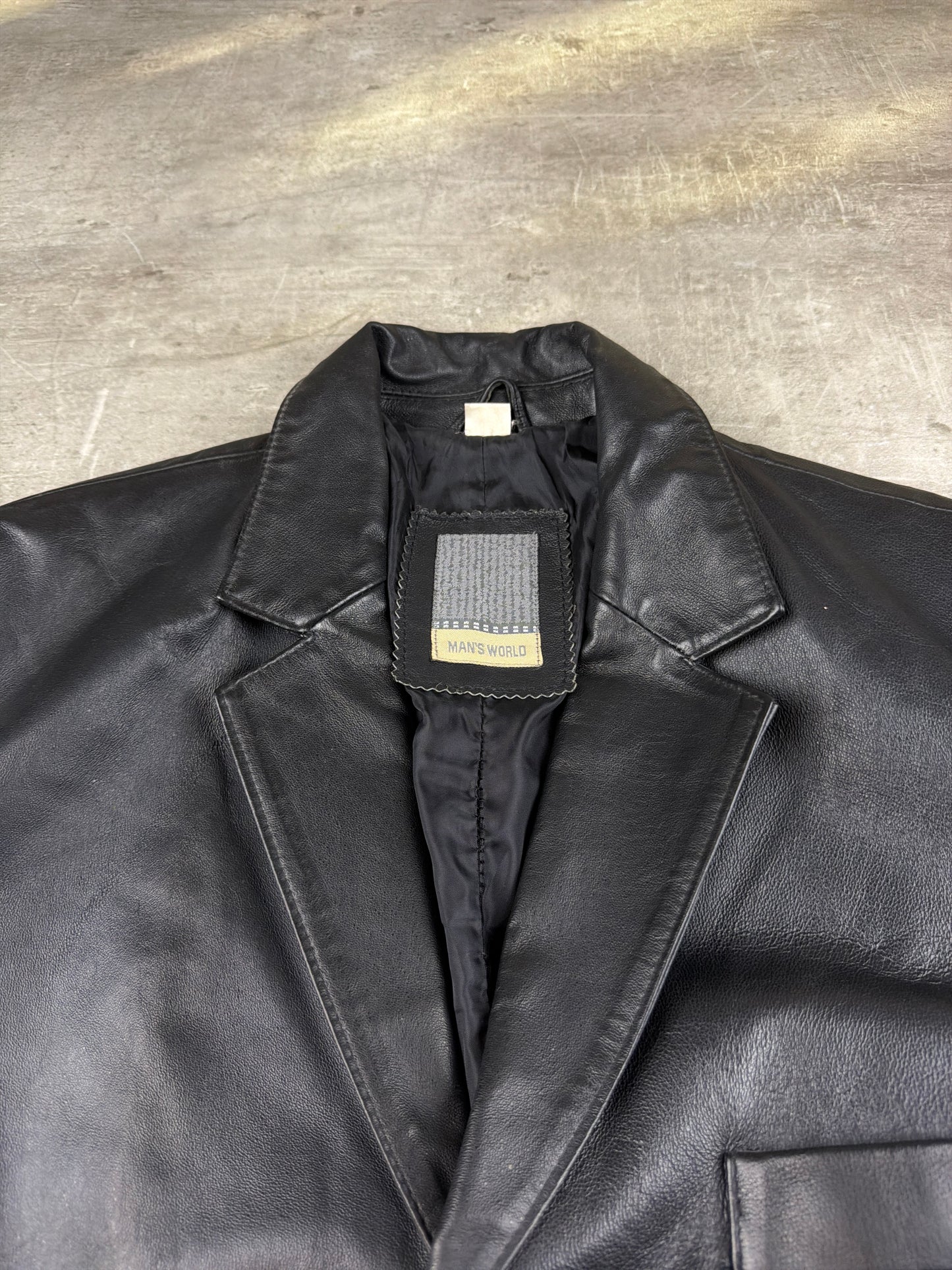 Man's World 90s Matrix Style Leather Blazer Jacket - All Black / Office Core
