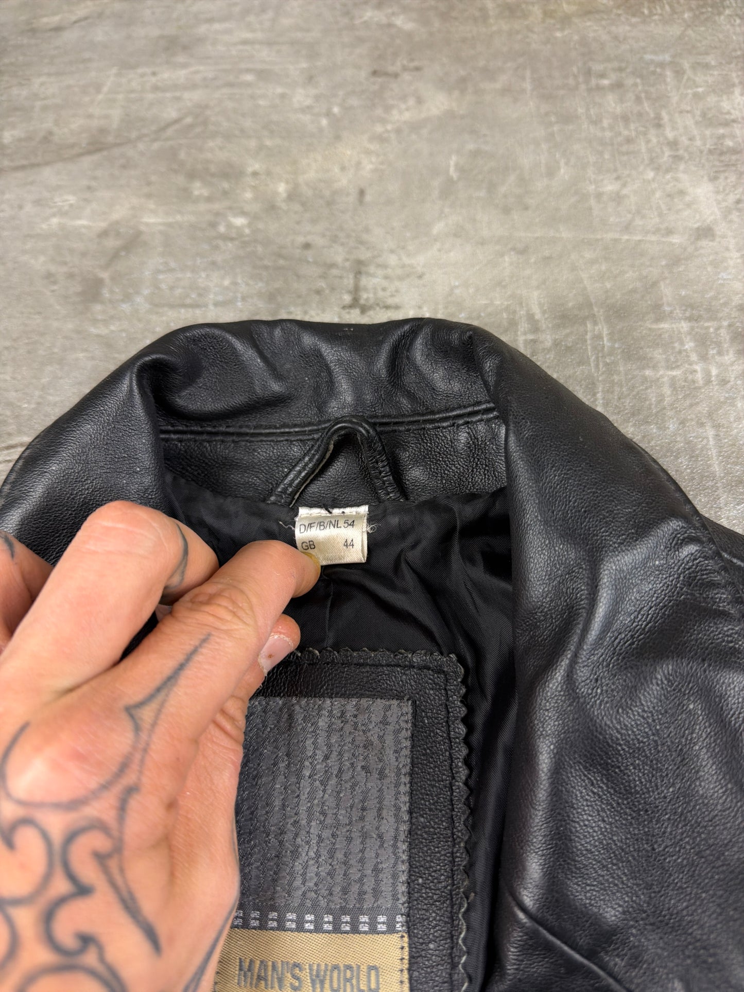 Man's World 90s Matrix Style Leather Blazer Jacket - All Black / Office Core