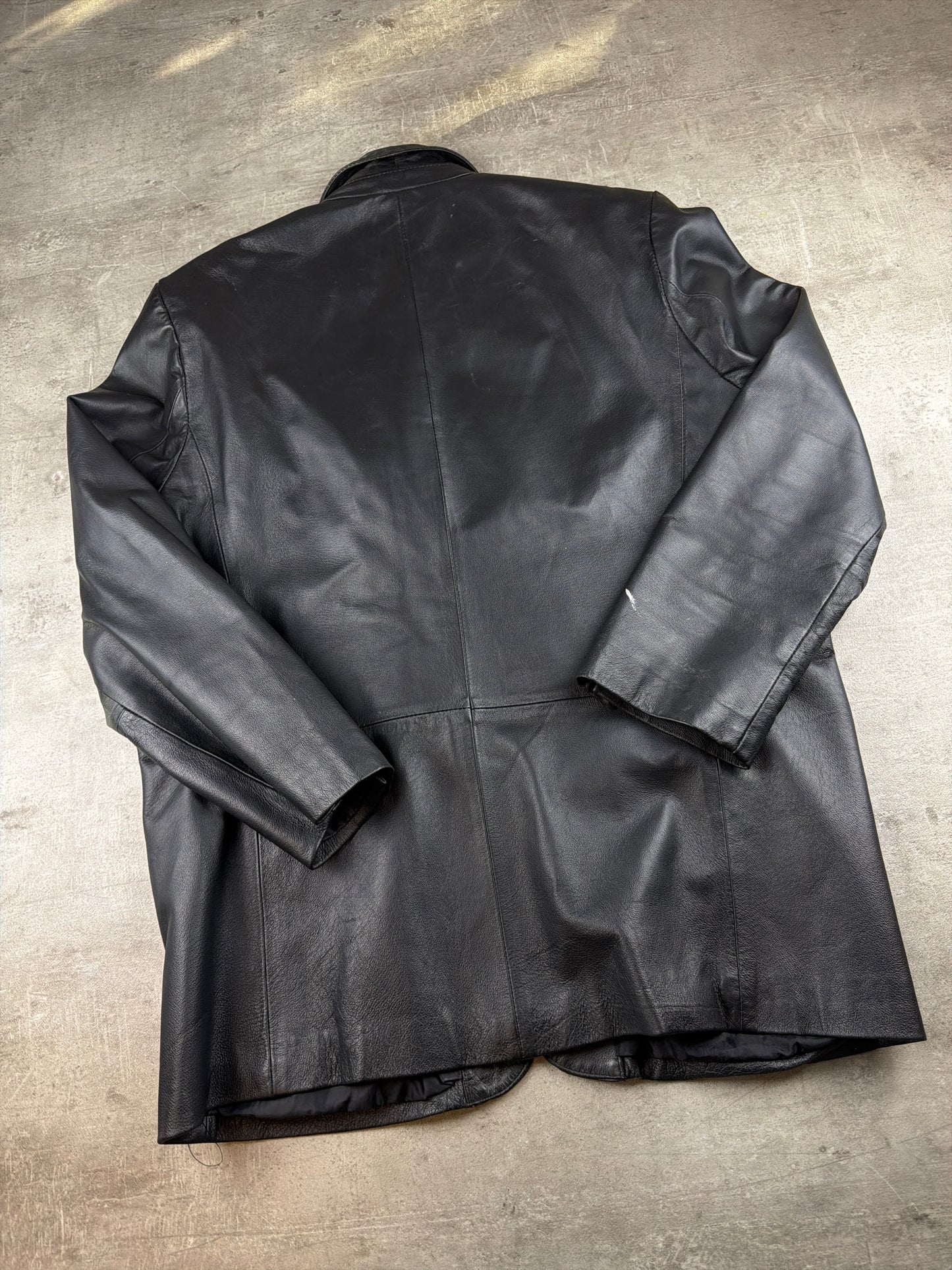 Man's World 90s Matrix Style Leather Blazer Jacket - All Black / Office Core