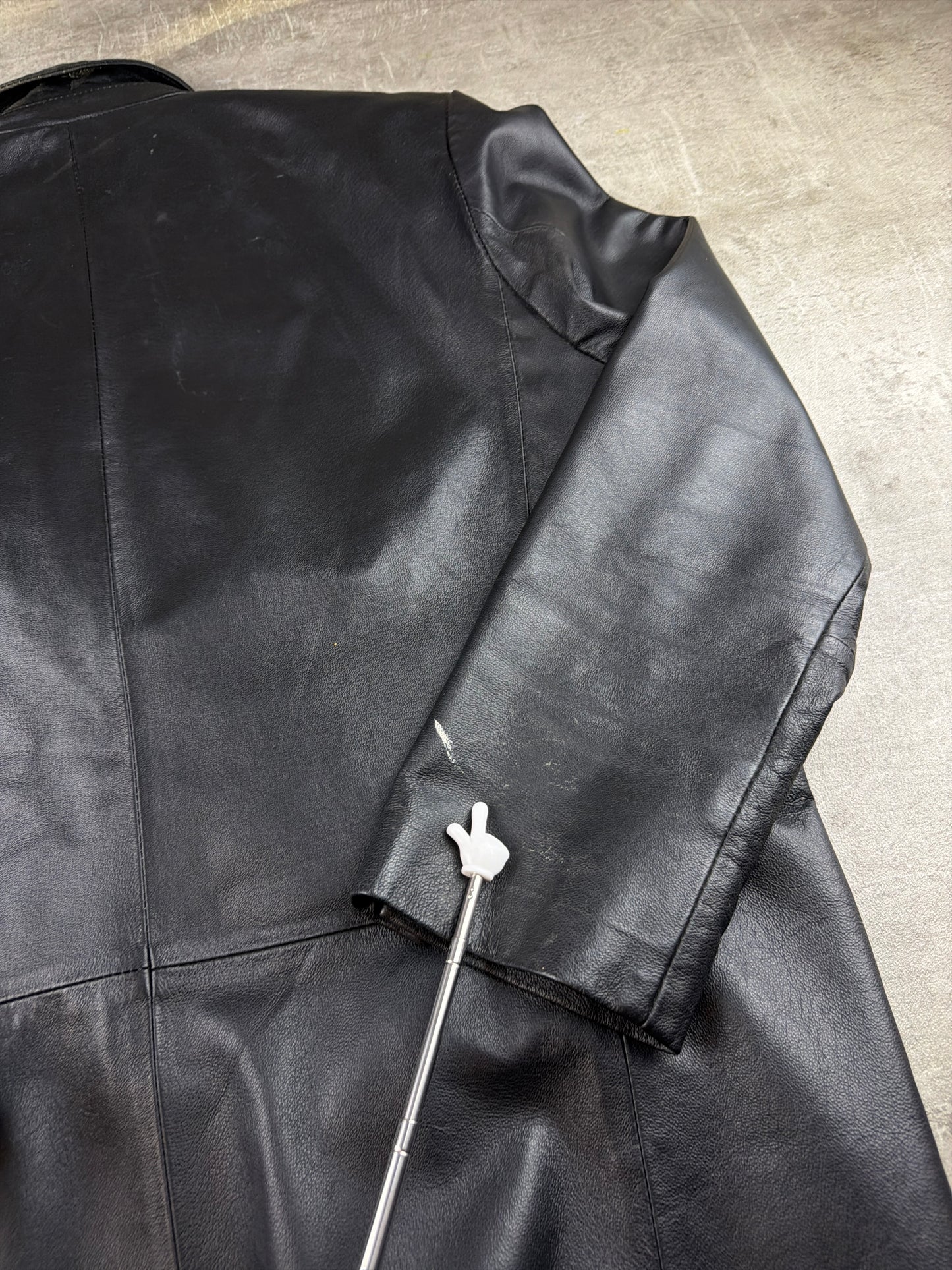 Man's World 90s Matrix Style Leather Blazer Jacket - All Black / Office Core
