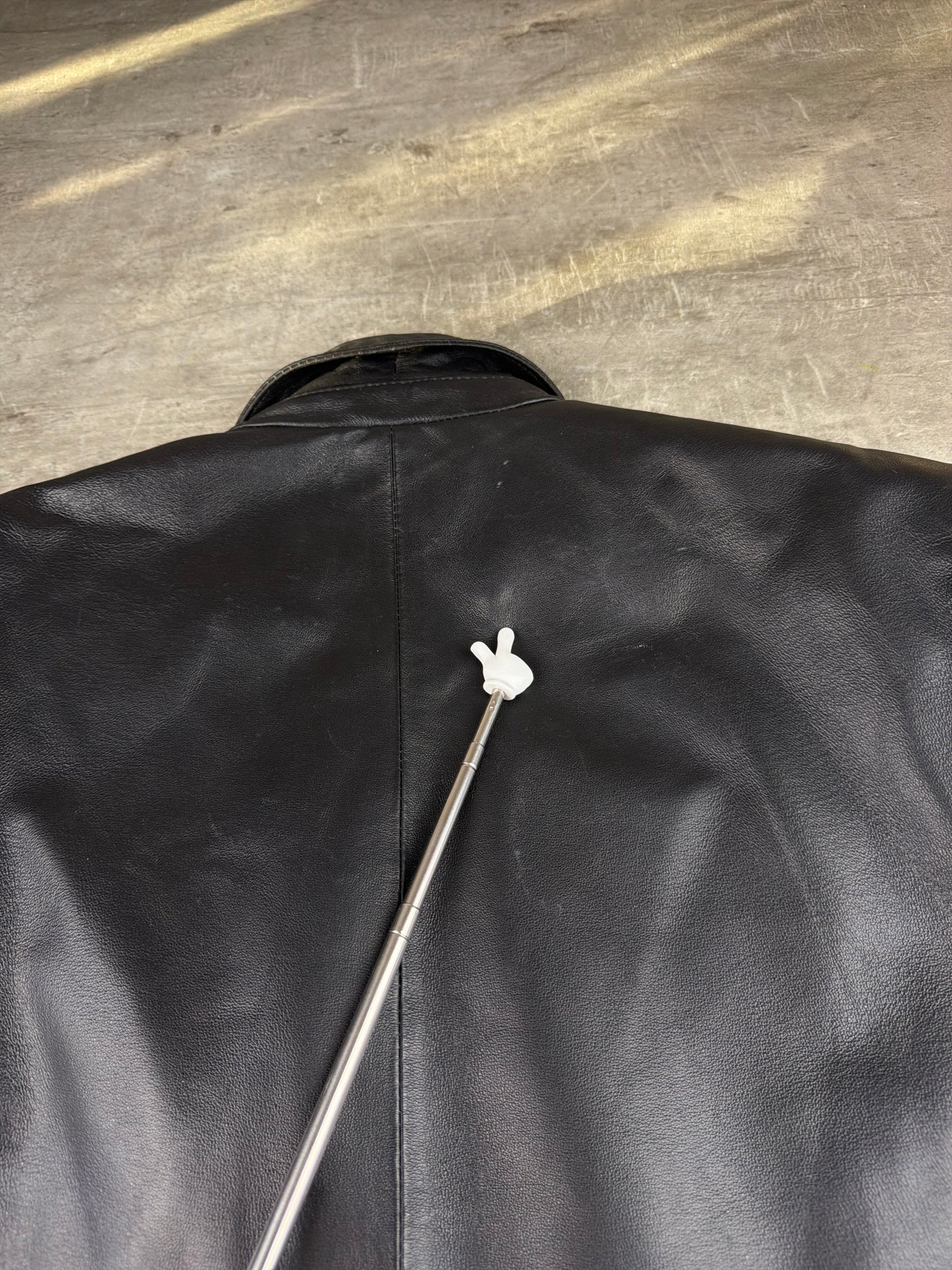 Man's World 90s Matrix Style Leather Blazer Jacket - All Black / Office Core