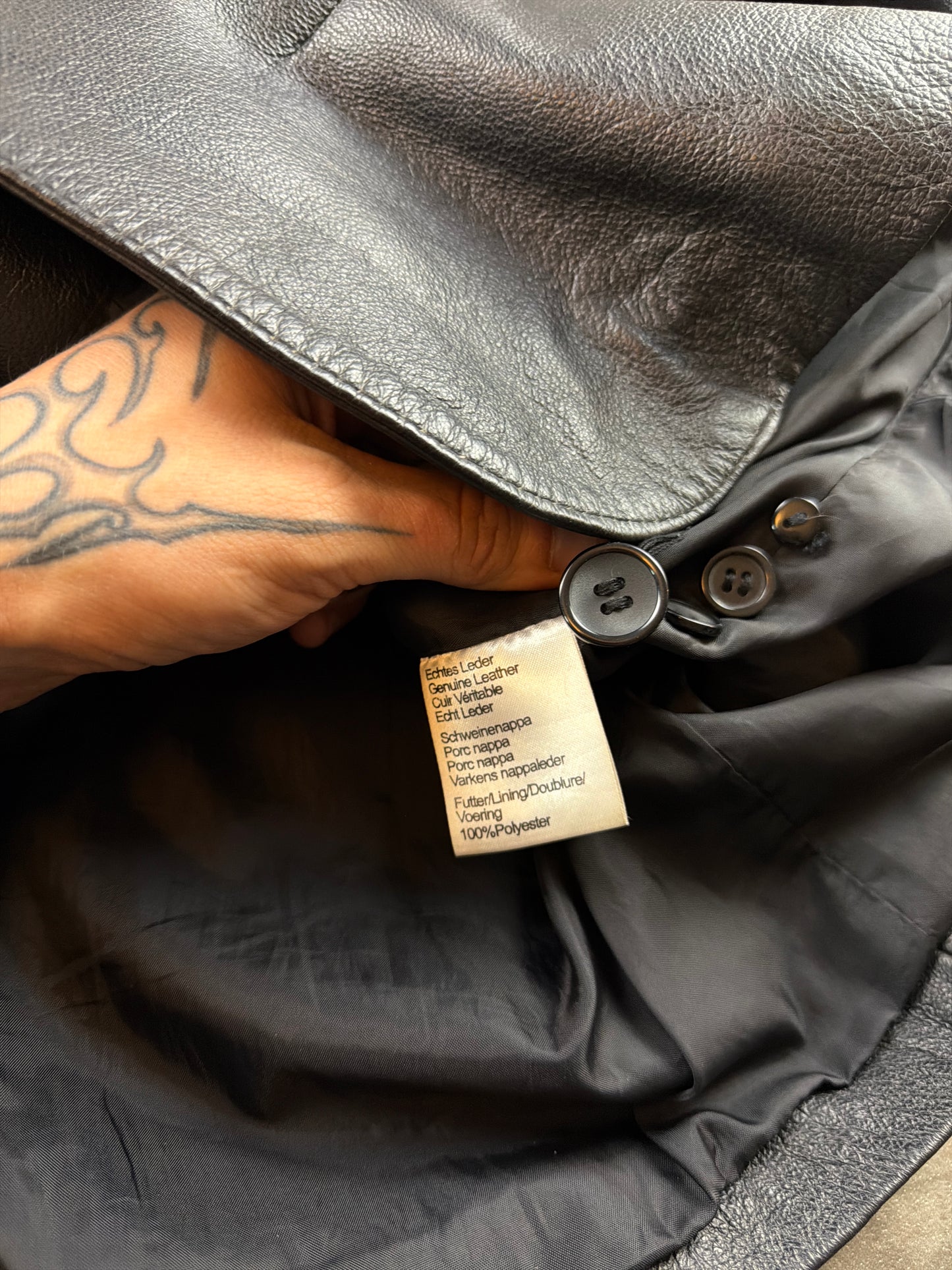 Man's World 90s Matrix Style Leather Blazer Jacket - All Black / Office Core