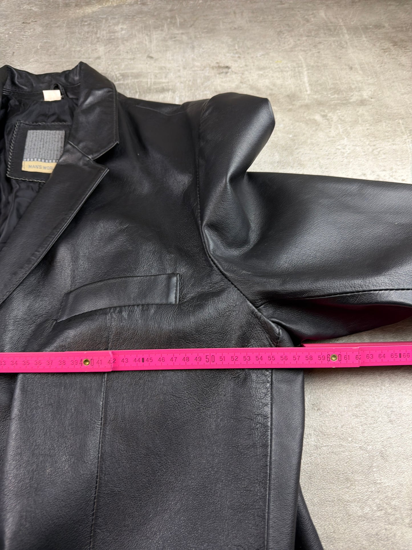 Man's World 90s Matrix Style Leather Blazer Jacket - All Black / Office Core