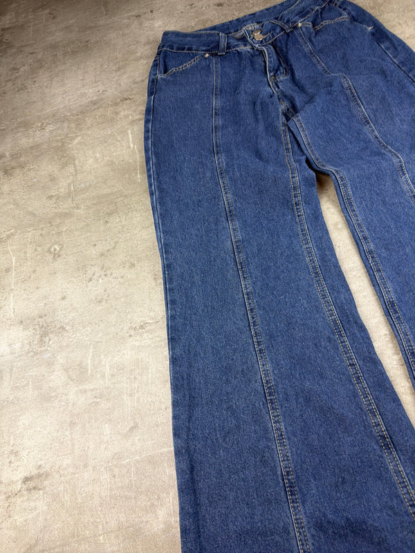 Vintage Y2K Flared Seam Wide Leg Jeans - Medium Blue Wash