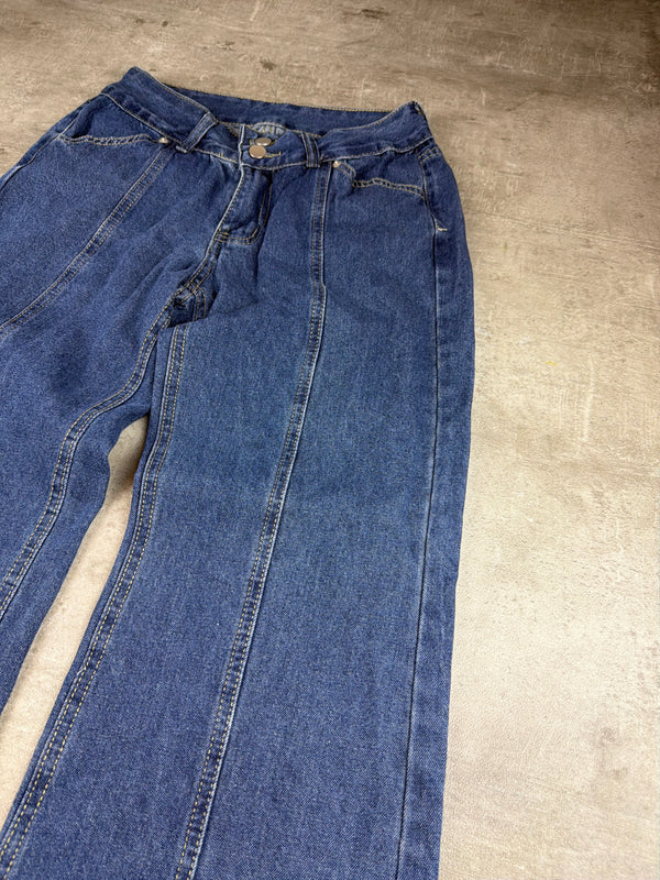 Vintage Y2K Flared Seam Wide Leg Jeans - Medium Blue Wash