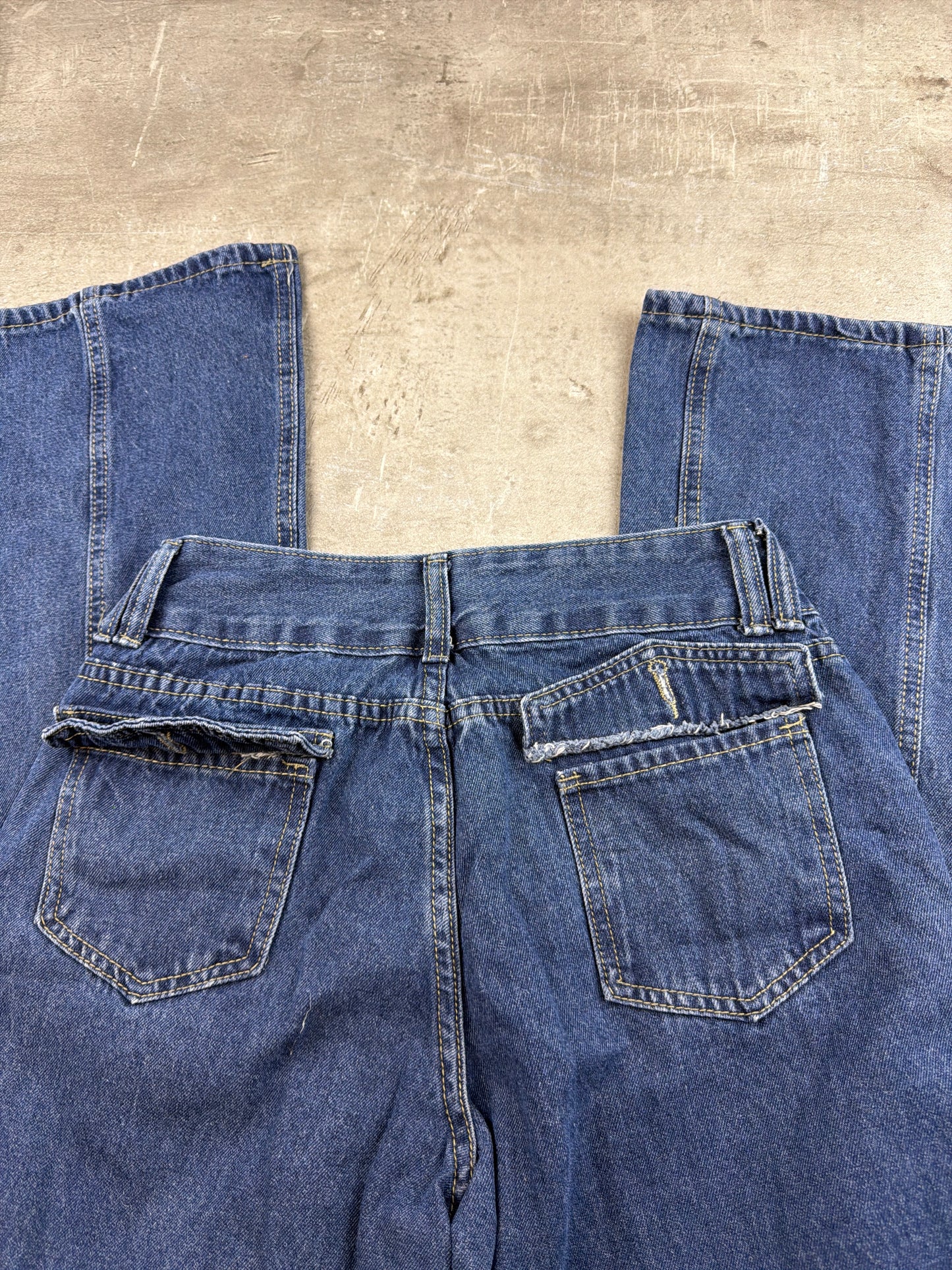 Vintage Y2K Flared Seam Wide Leg Jeans - Medium Blue Wash