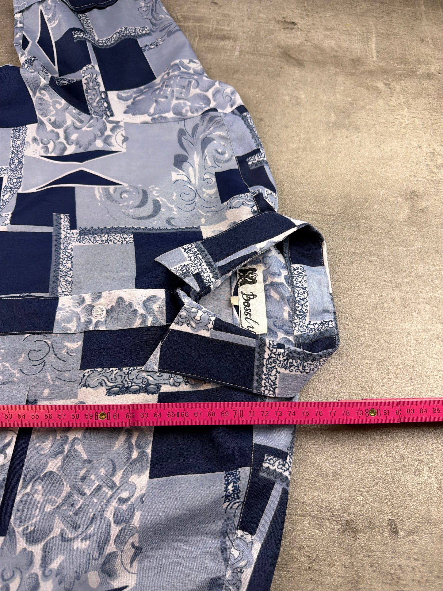 Bossly Vintage Baroque Tile Patchwork Short Sleeve Shirt – Ice Blue / Navy