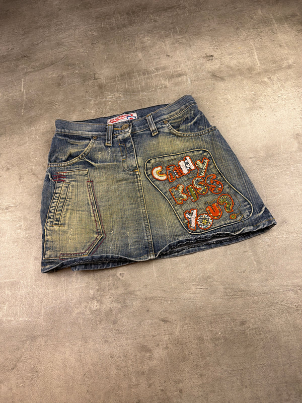 Sissy Missy "Can I Kiss You?" Lace-Up Denim Mini Skirt – Sand Wash / Y2K Distressed