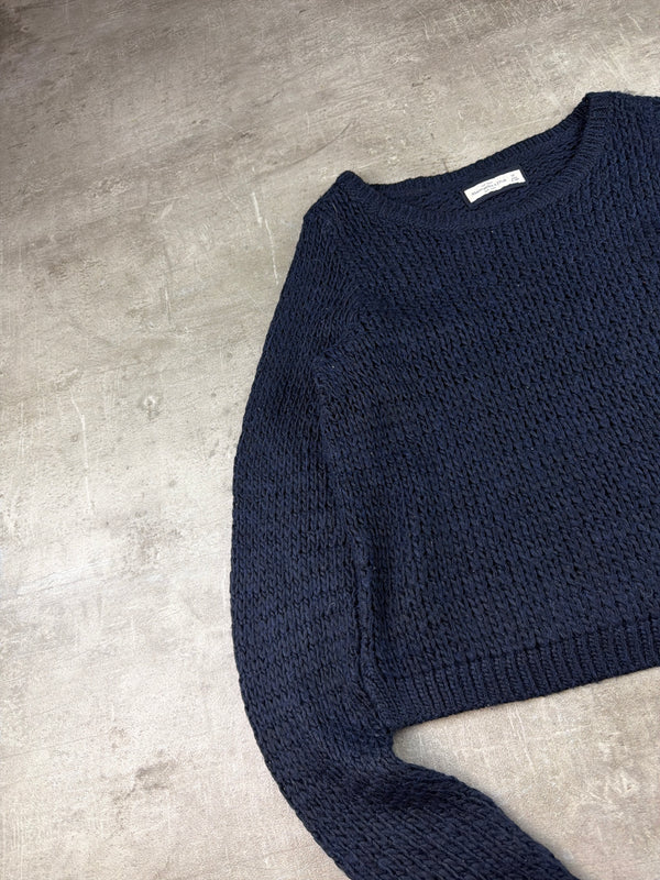 Abercrombie & Fitch Y2K Chunky Knit Cropped Sweater - Navy Blue / Grunge Coquette