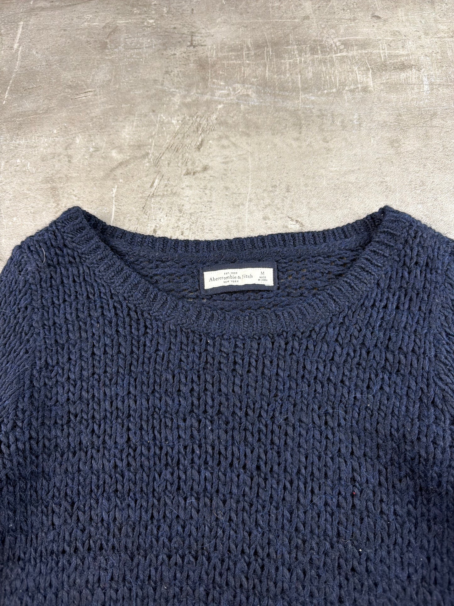 Abercrombie & Fitch Y2K Chunky Knit Cropped Sweater - Navy Blue / Grunge Coquette