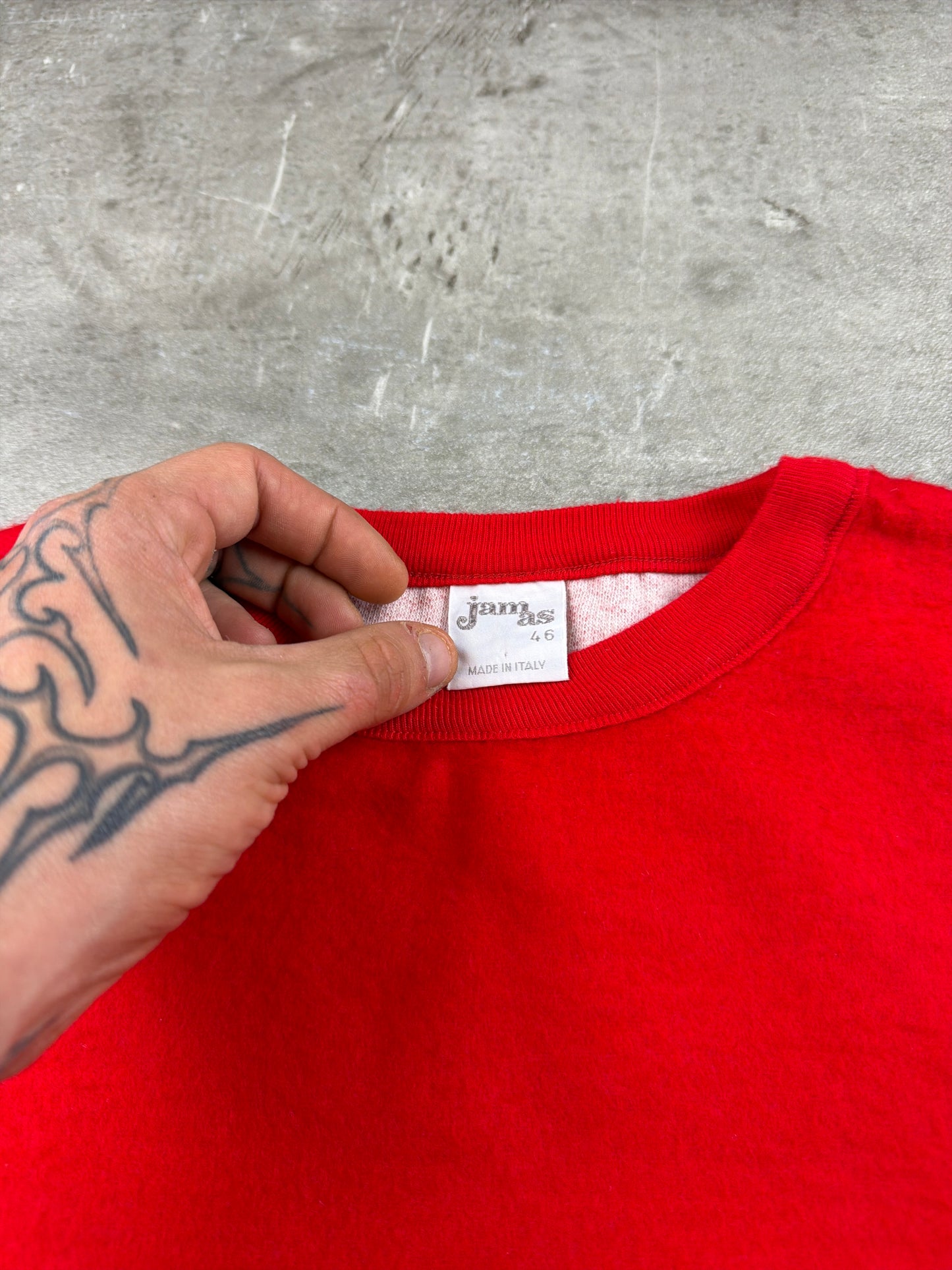 Vintage 90s Satin Detail Letter "J" Patch Crewneck Sweatshirt - Fire Red / Oversized Boxy Cut