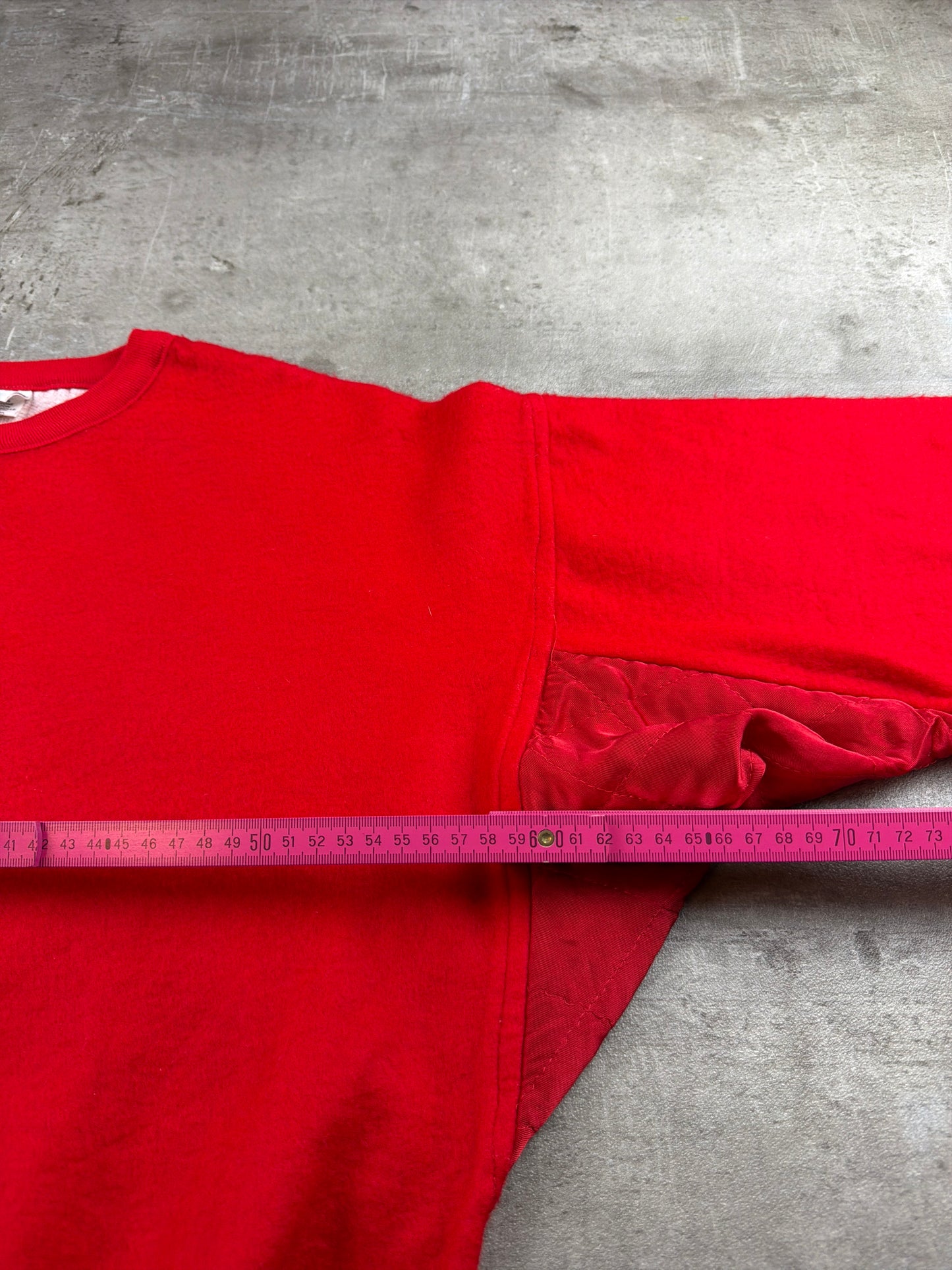 Vintage 90s Satin Detail Letter "J" Patch Crewneck Sweatshirt - Fire Red / Oversized Boxy Cut