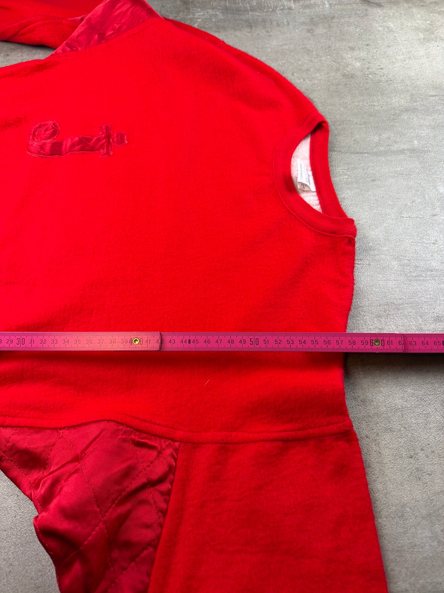 Vintage 90s Satin Detail Letter "J" Patch Crewneck Sweatshirt - Fire Red / Oversized Boxy Cut