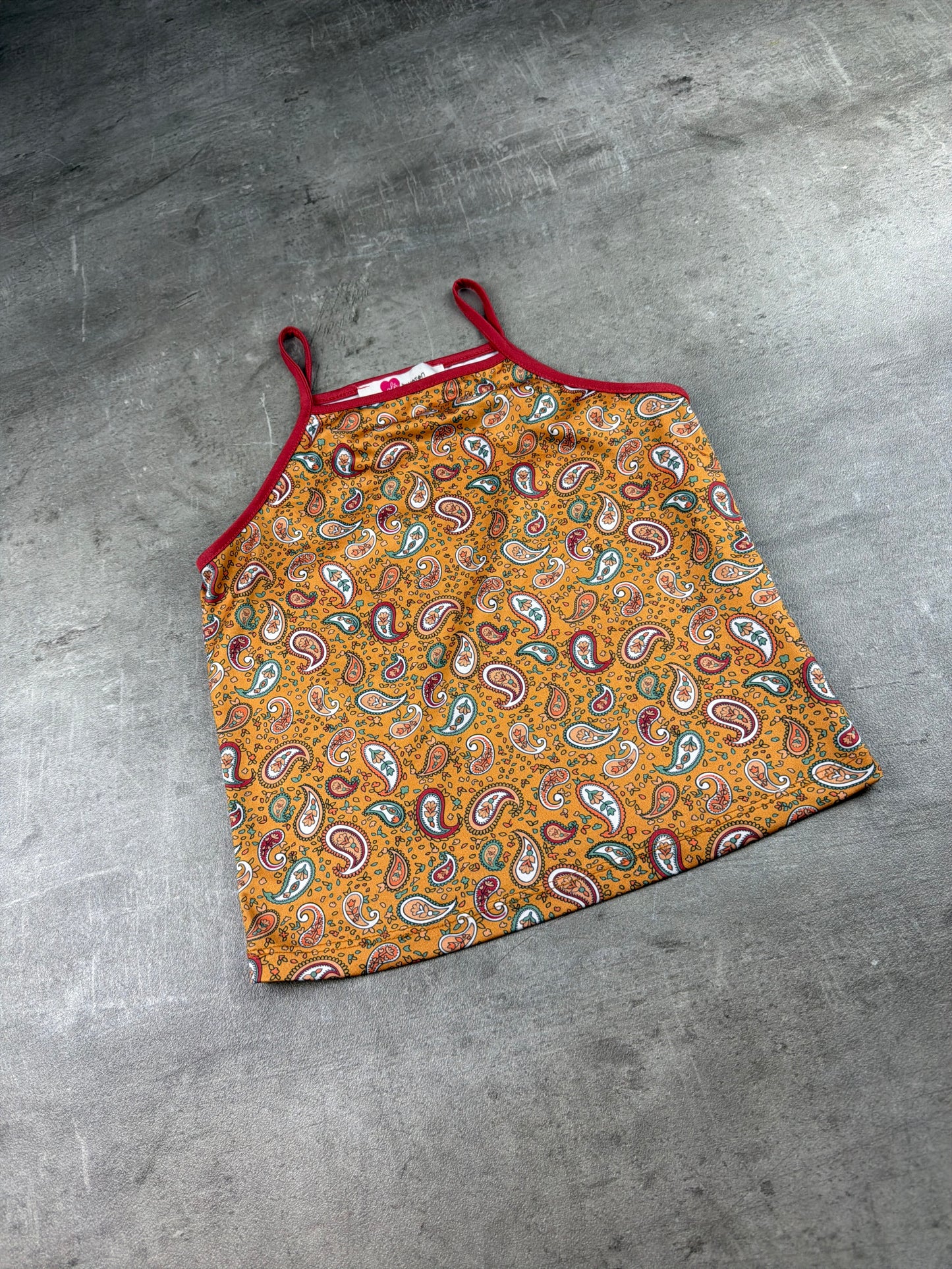 Olé by Koton Y2K Boho Paisley Strappy Cami Top – Mustard & Red Trim