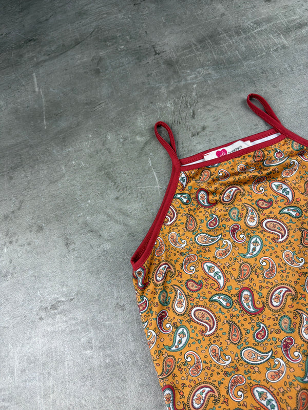 Olé by Koton Y2K Boho Paisley Strappy Cami Top – Mustard & Red Trim
