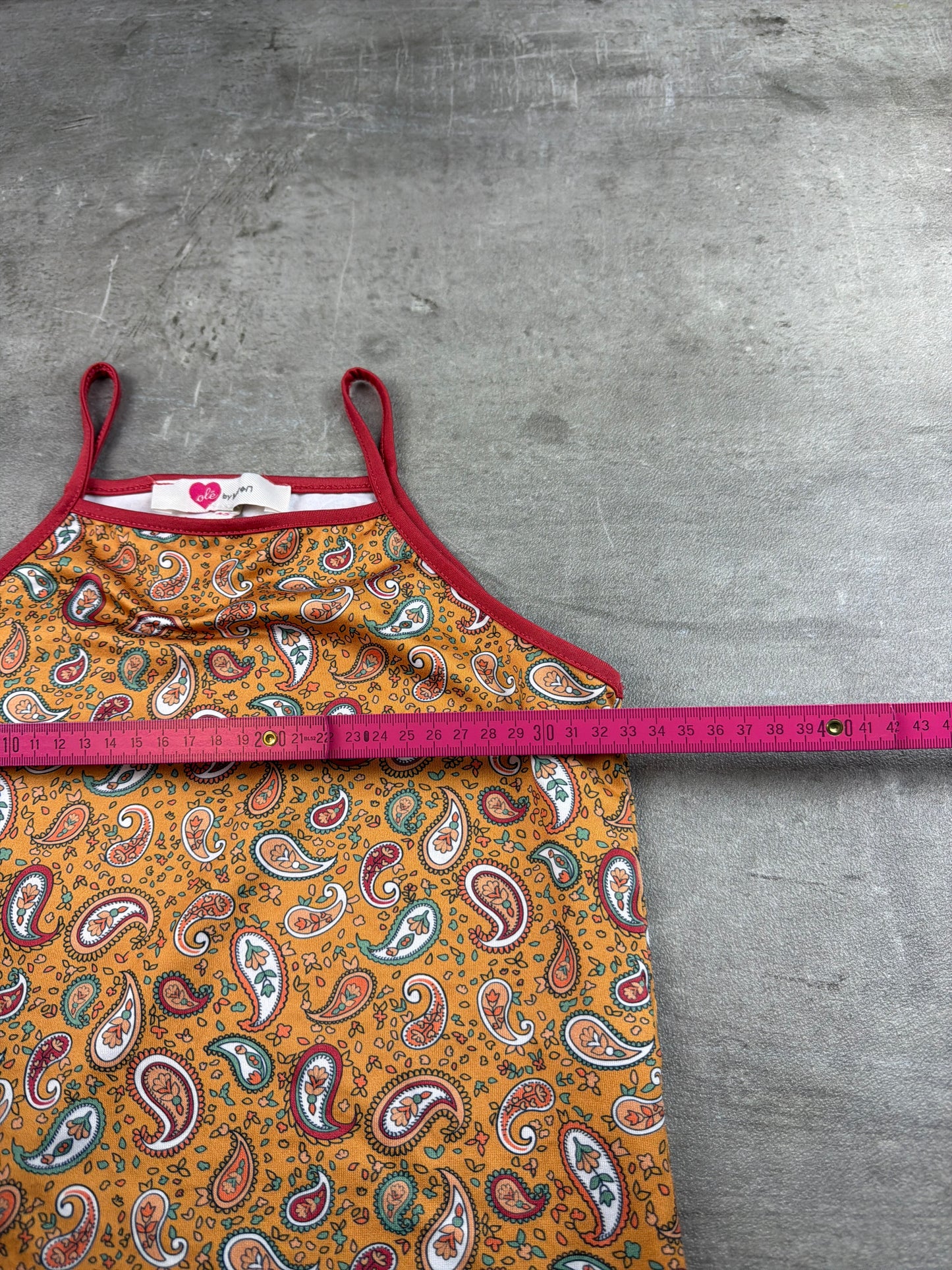 Olé by Koton Y2K Boho Paisley Strappy Cami Top – Mustard & Red Trim