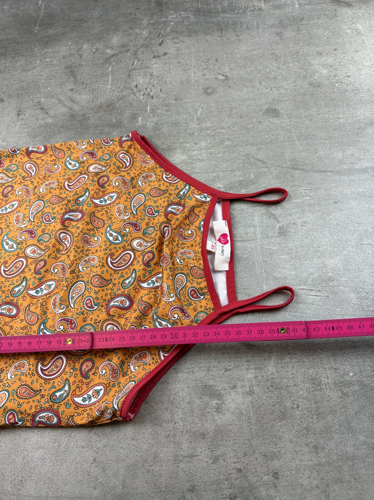 Olé by Koton Y2K Boho Paisley Strappy Cami Top – Mustard & Red Trim