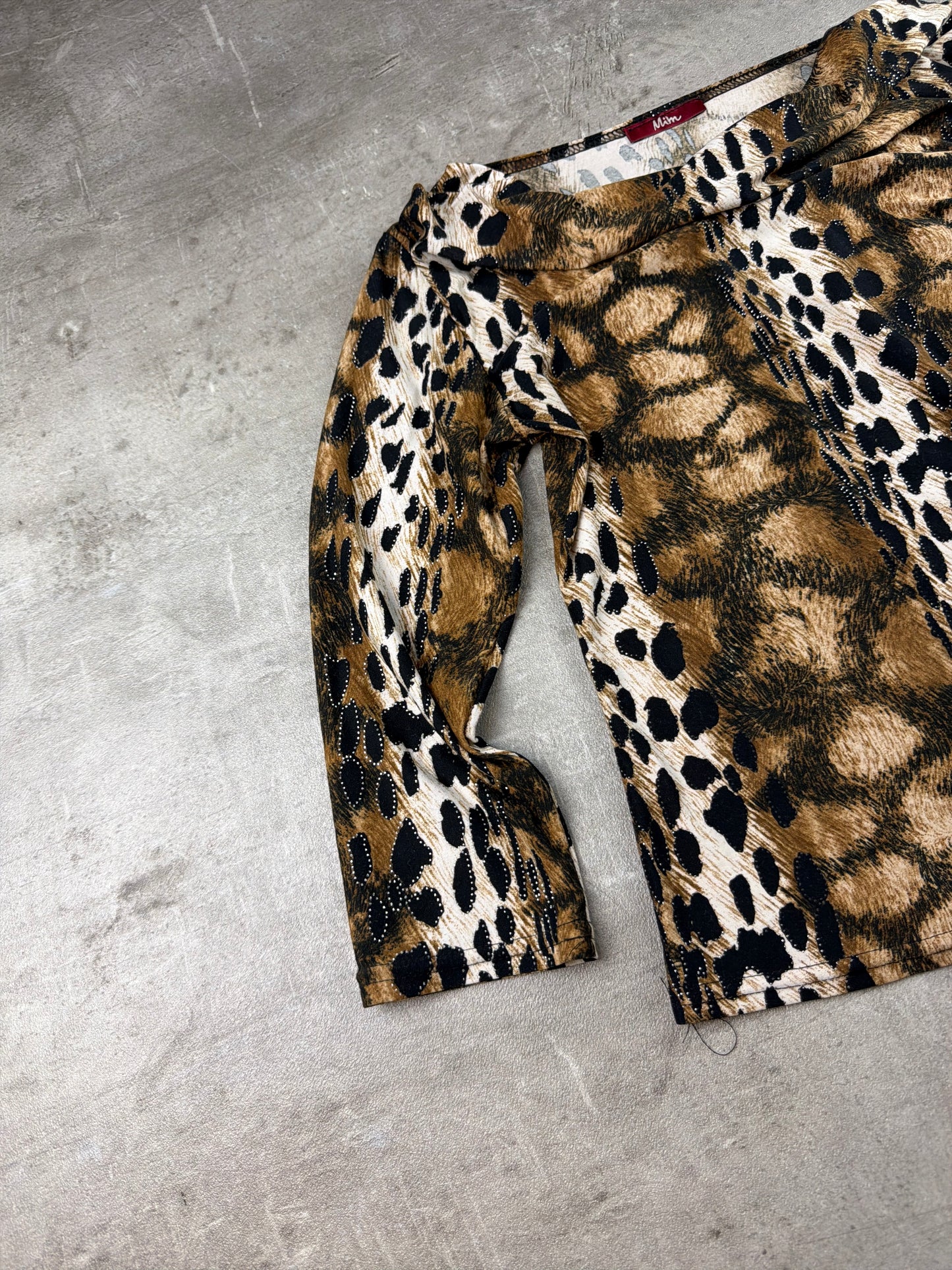 Mïm Y2K Glam Animal Print Boatneck Longsleeve - Brown / Leopard Aesthetic