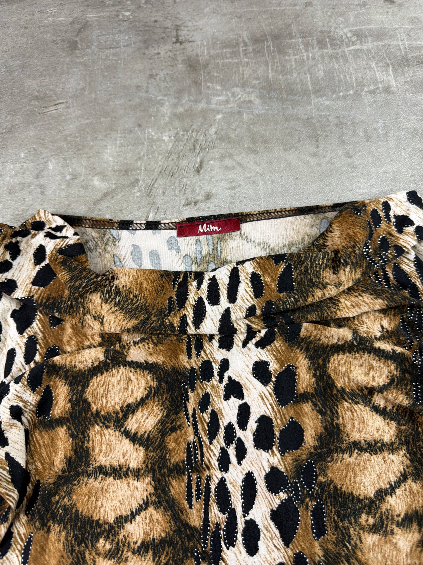 Mïm Y2K Glam Animal Print Boatneck Longsleeve - Brown / Leopard Aesthetic