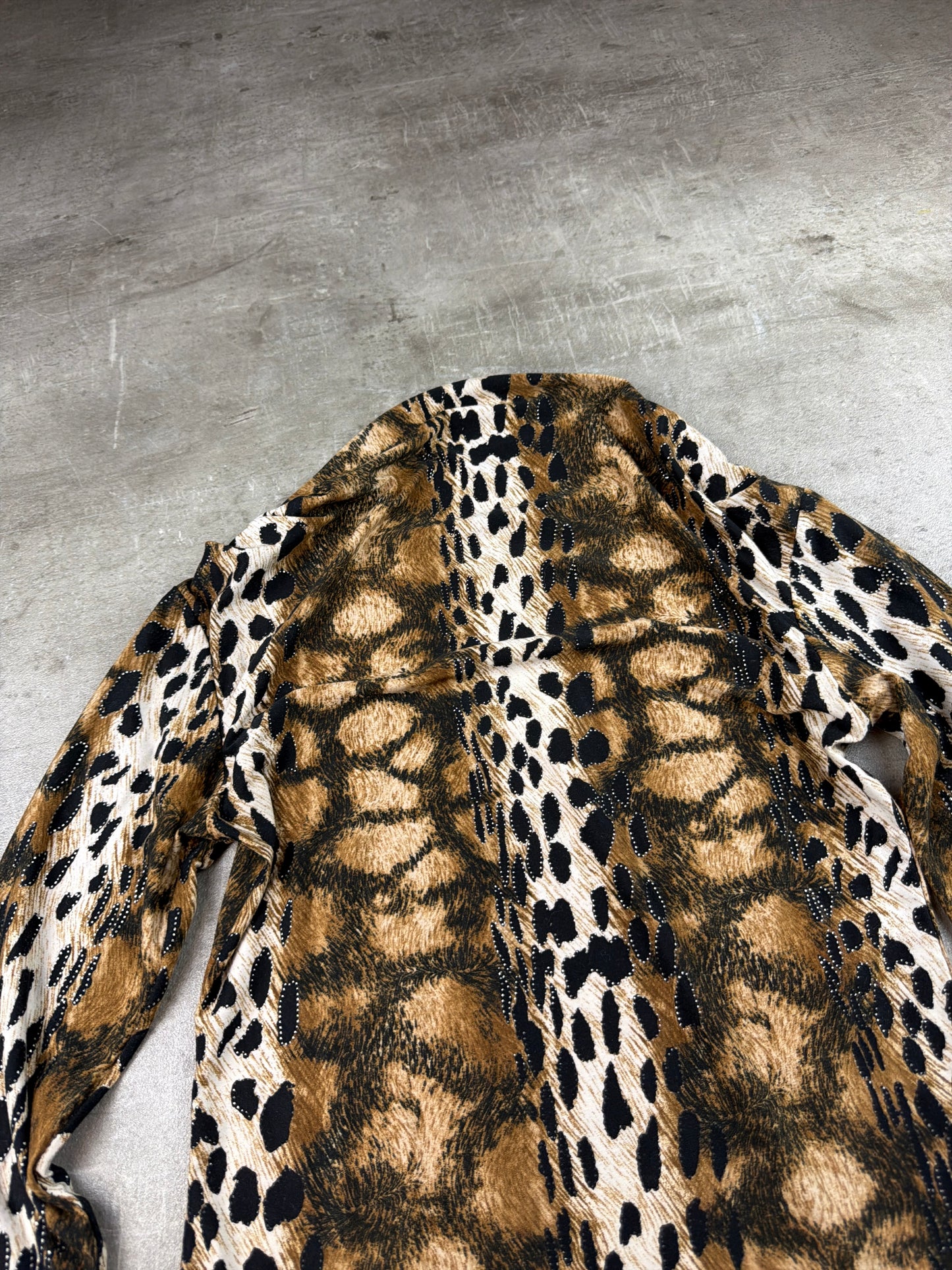 Mïm Y2K Glam Animal Print Boatneck Longsleeve - Brown / Leopard Aesthetic