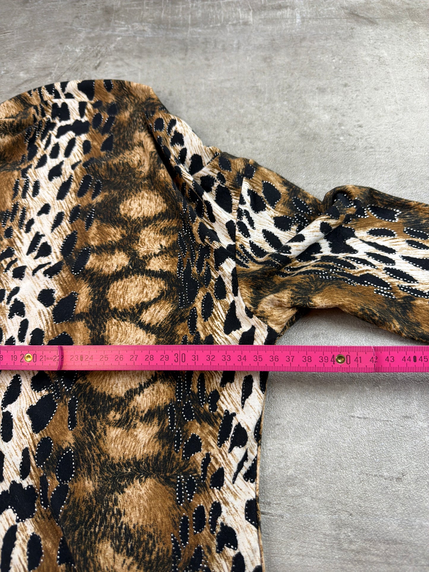 Mïm Y2K Glam Animal Print Boatneck Longsleeve - Brown / Leopard Aesthetic
