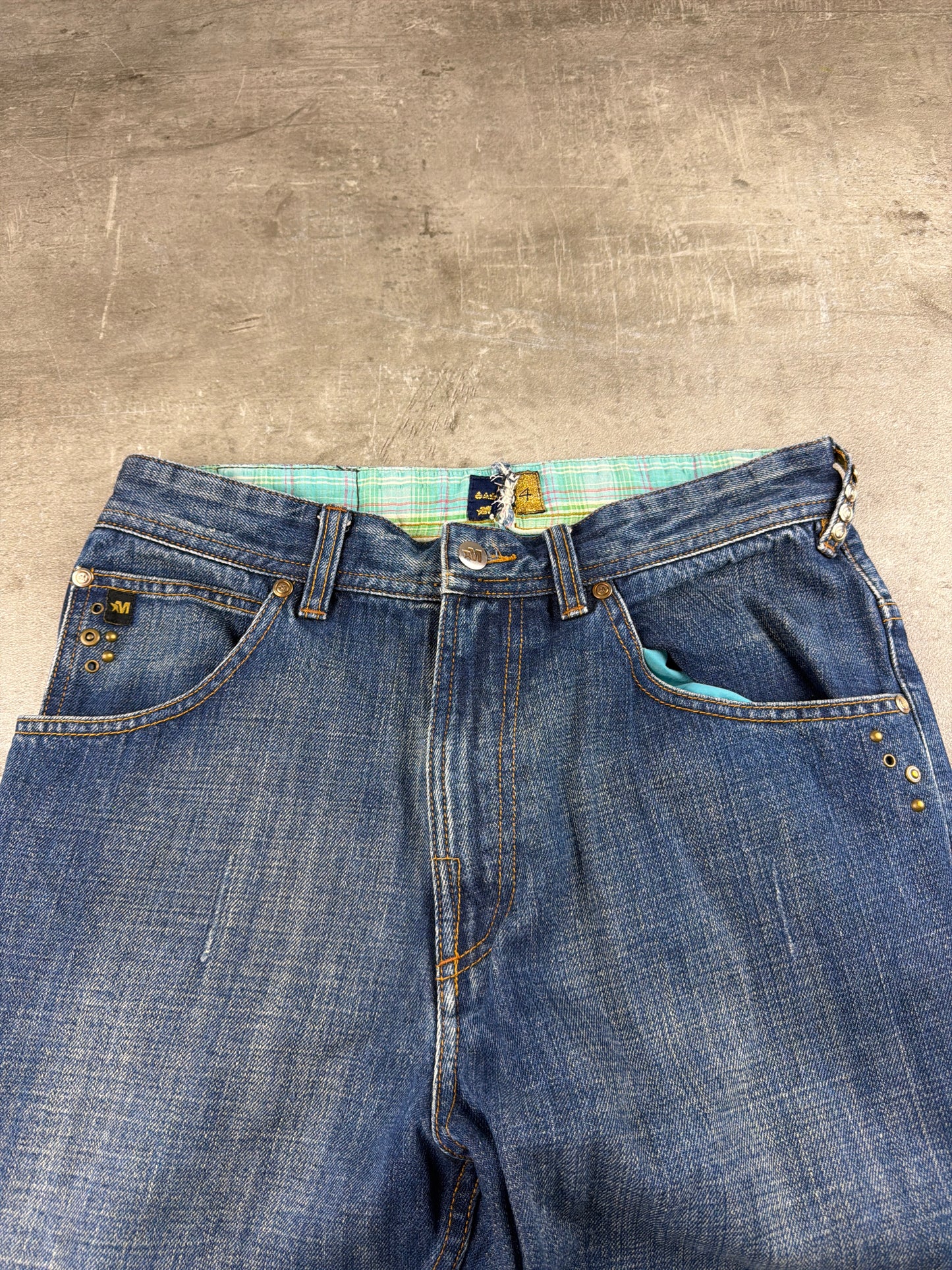 Mecca USA Y2K Studded Skater Denim Pants - Blue Wash
