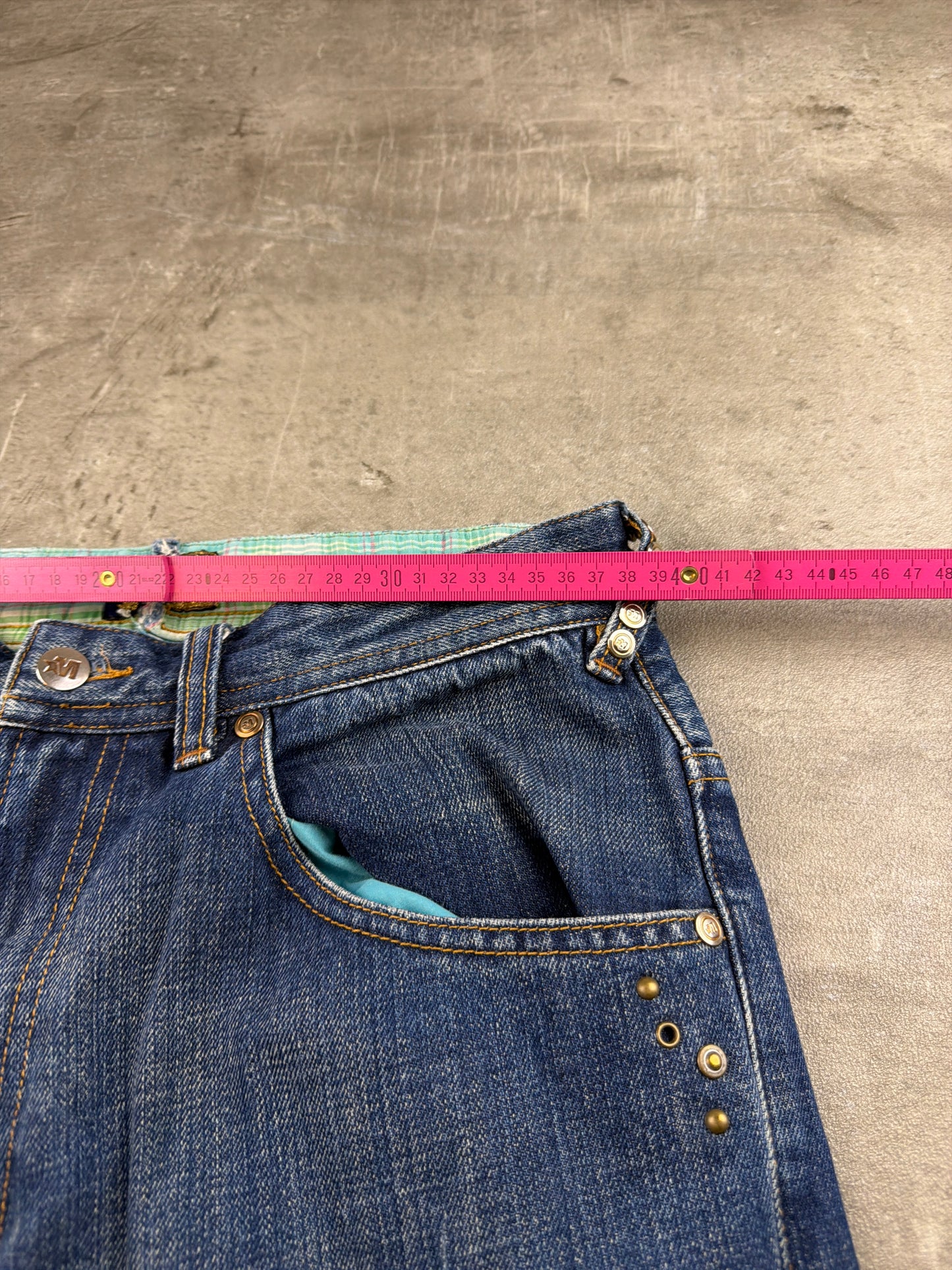 Mecca USA Y2K Studded Skater Denim Pants - Blue Wash