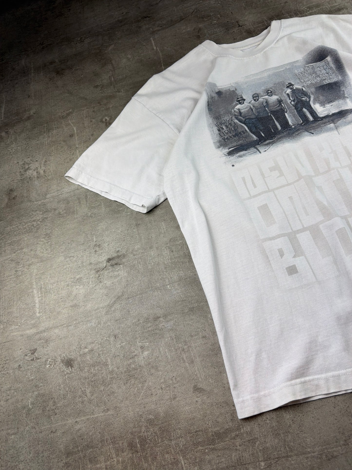 Vintage "New Kid On The Block" Street Graphic Boxy T-Shirt – Washed White / Hip Hop Aesthetic