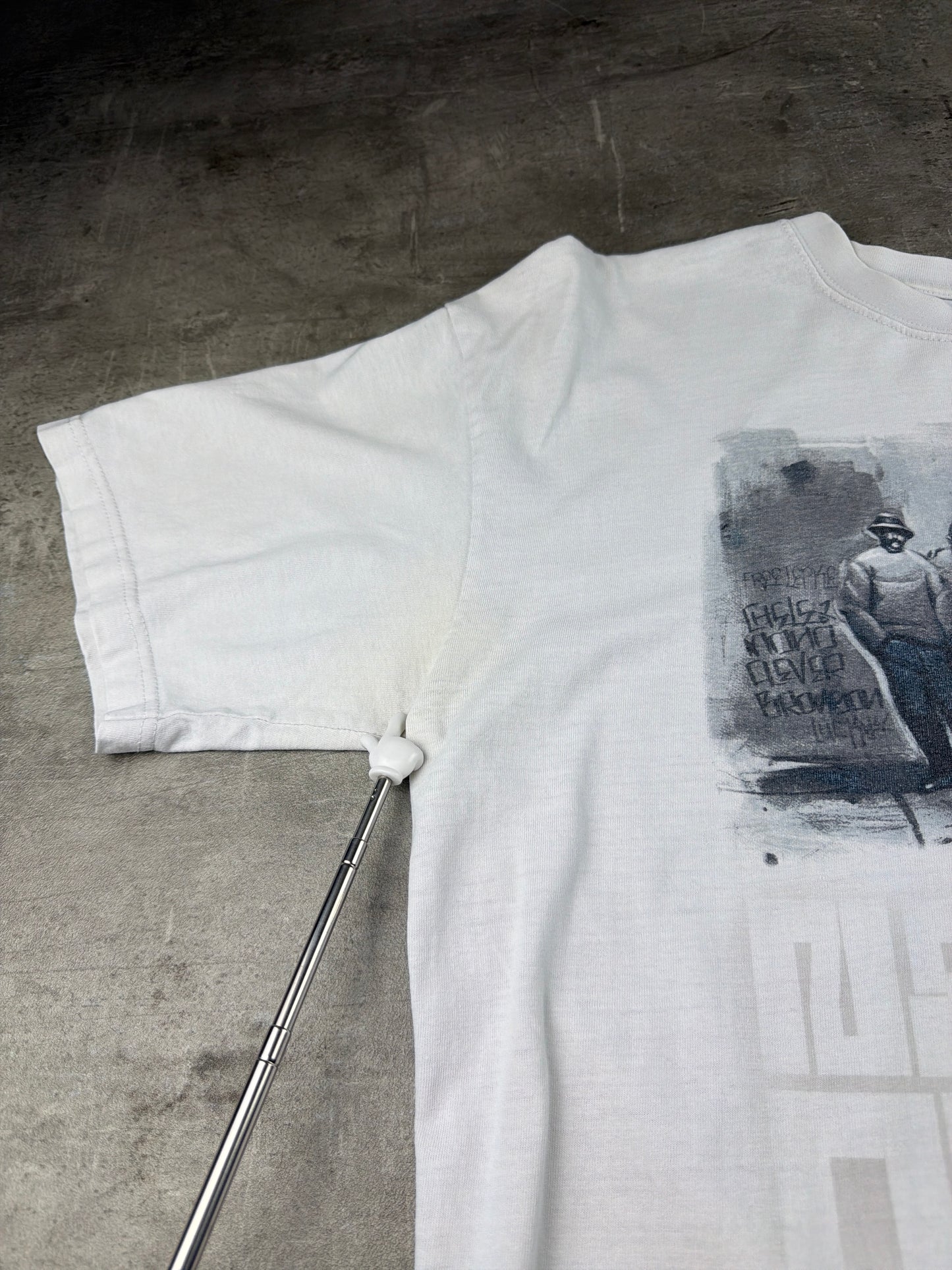 Vintage "New Kid On The Block" Street Graphic Boxy T-Shirt – Washed White / Hip Hop Aesthetic