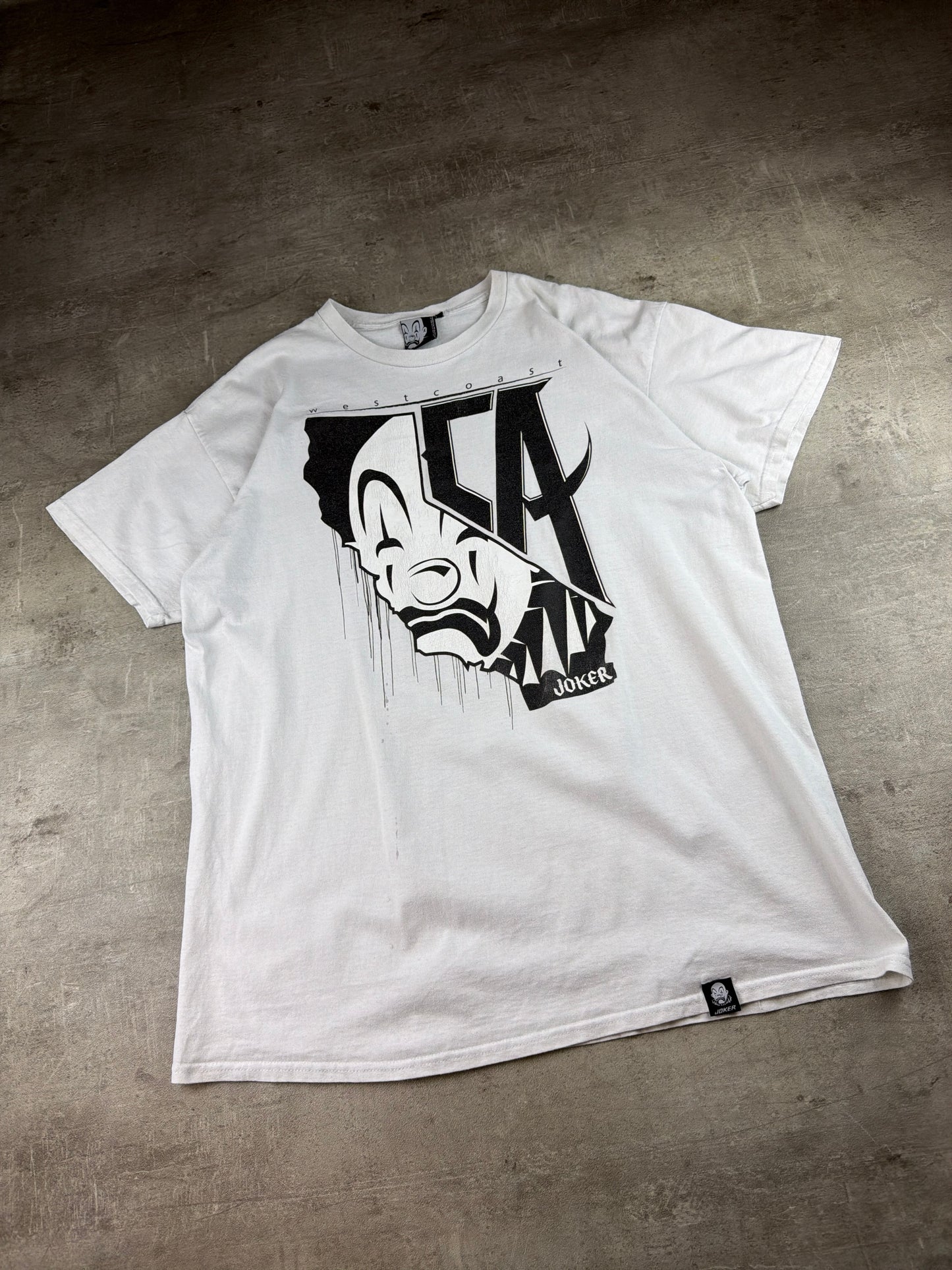 Joker Brand 77 West Coast "LA Clown" Graphic Tee – White / Y2K Streetwear