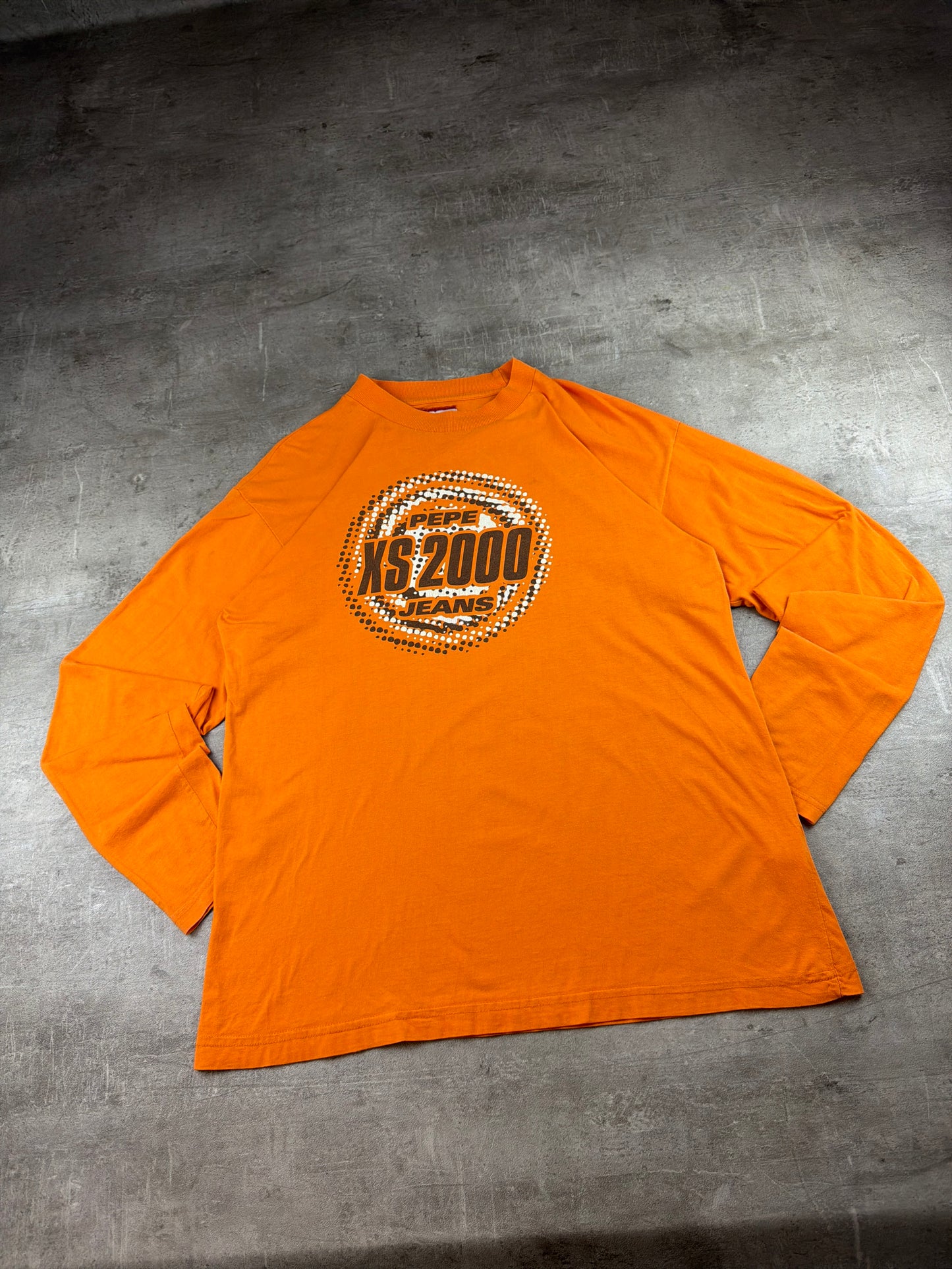 Pepe Jeans 2000s "XS 2000" Cyber Graphic Longsleeve – Neon Orange / Earth Brown