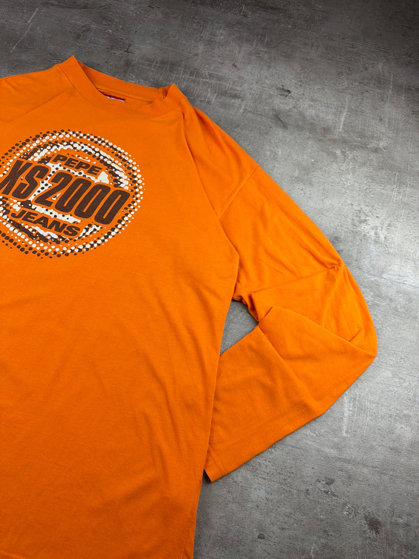 Pepe Jeans 2000s "XS 2000" Cyber Graphic Longsleeve – Neon Orange / Earth Brown