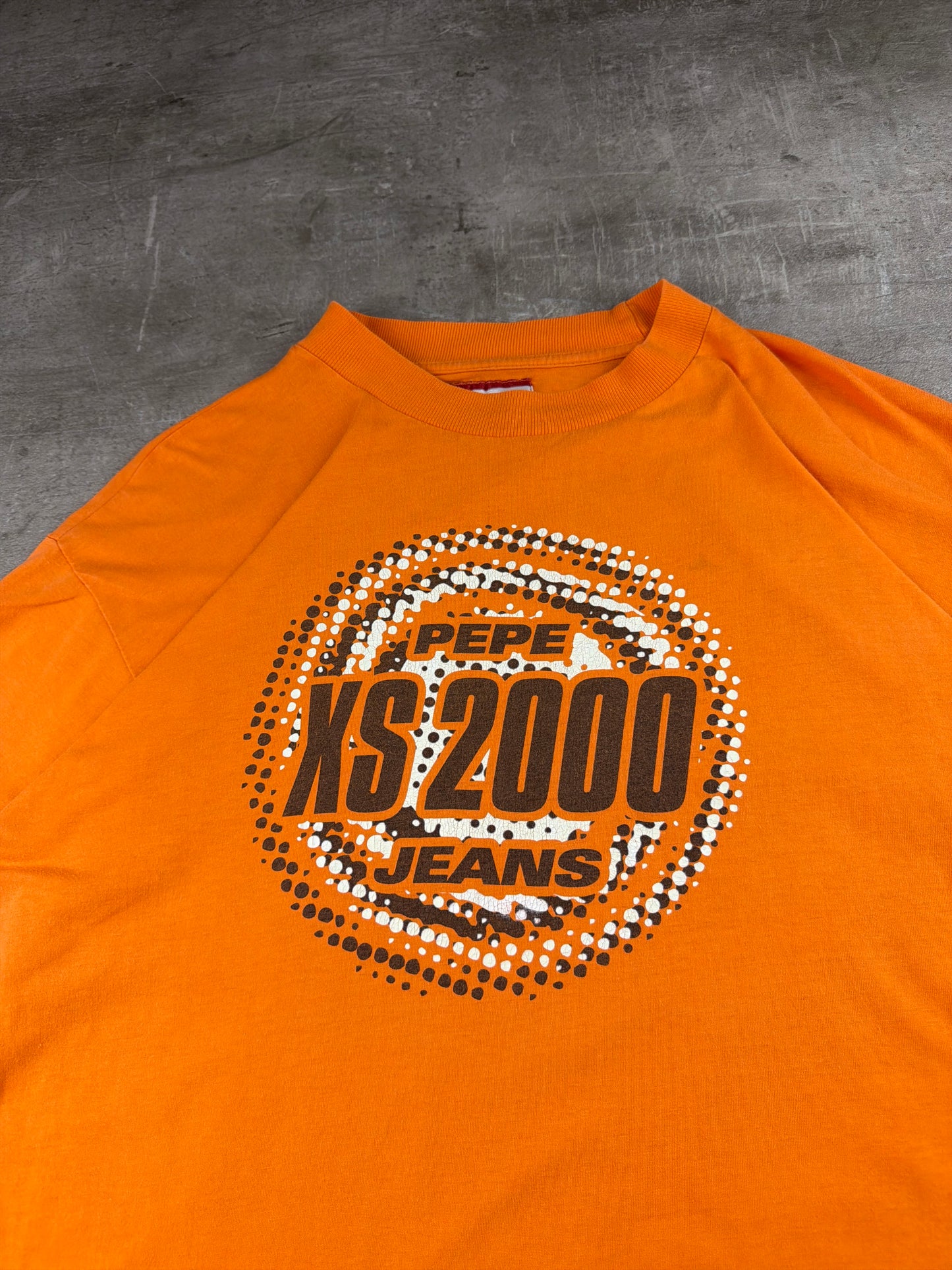 Pepe Jeans 2000s "XS 2000" Cyber Graphic Longsleeve – Neon Orange / Earth Brown