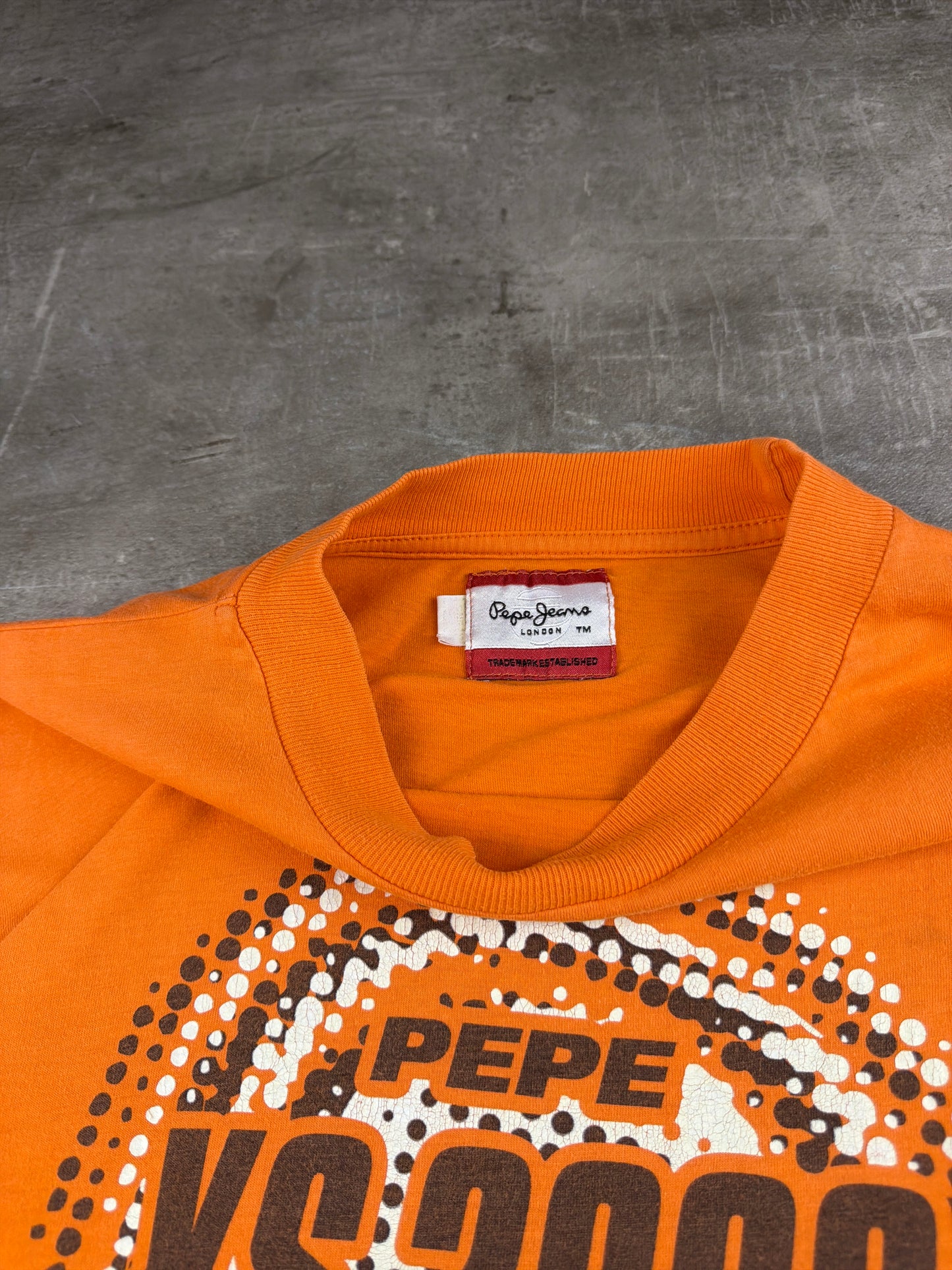 Pepe Jeans 2000s "XS 2000" Cyber Graphic Longsleeve – Neon Orange / Earth Brown