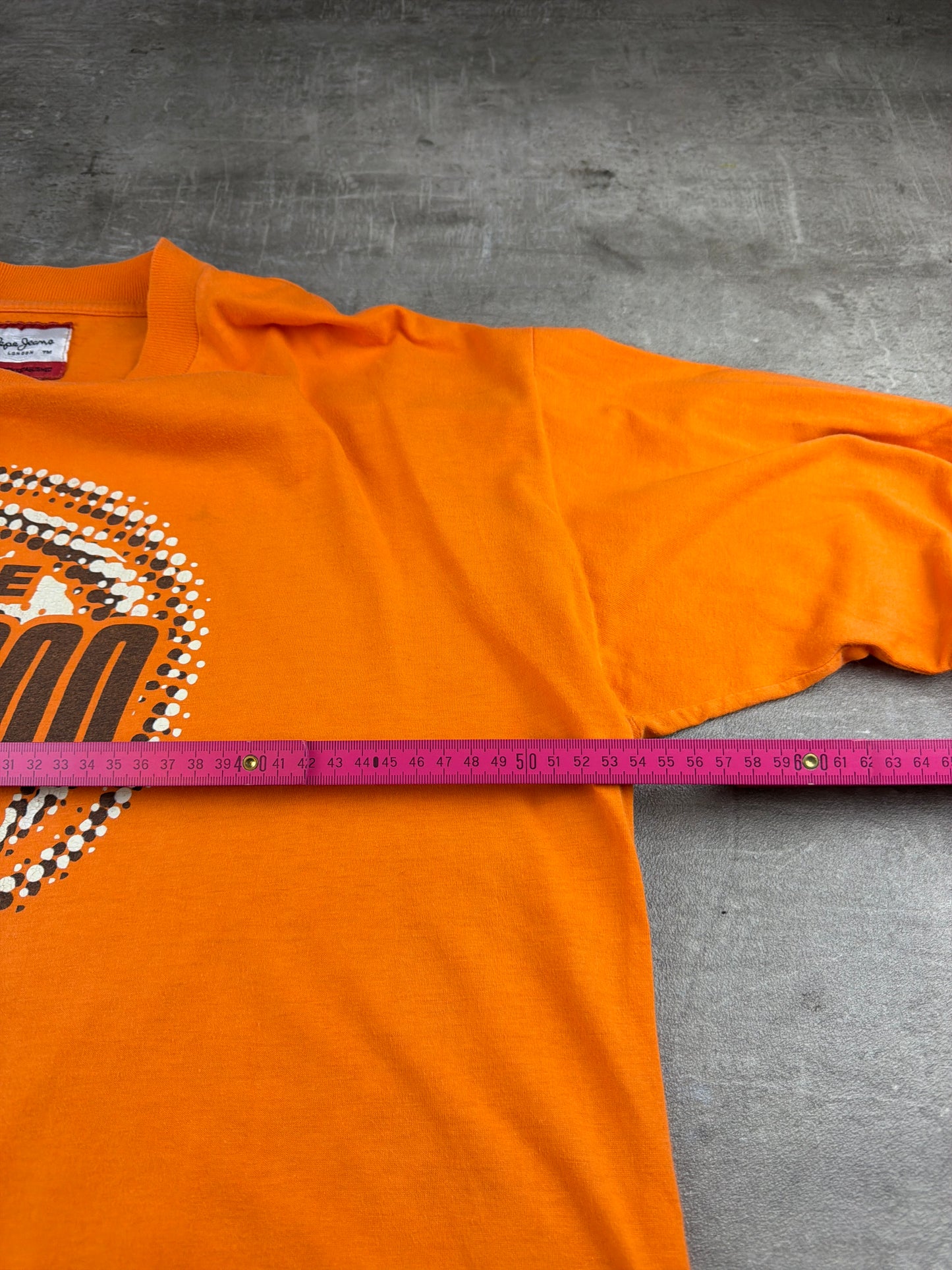 Pepe Jeans 2000s "XS 2000" Cyber Graphic Longsleeve – Neon Orange / Earth Brown