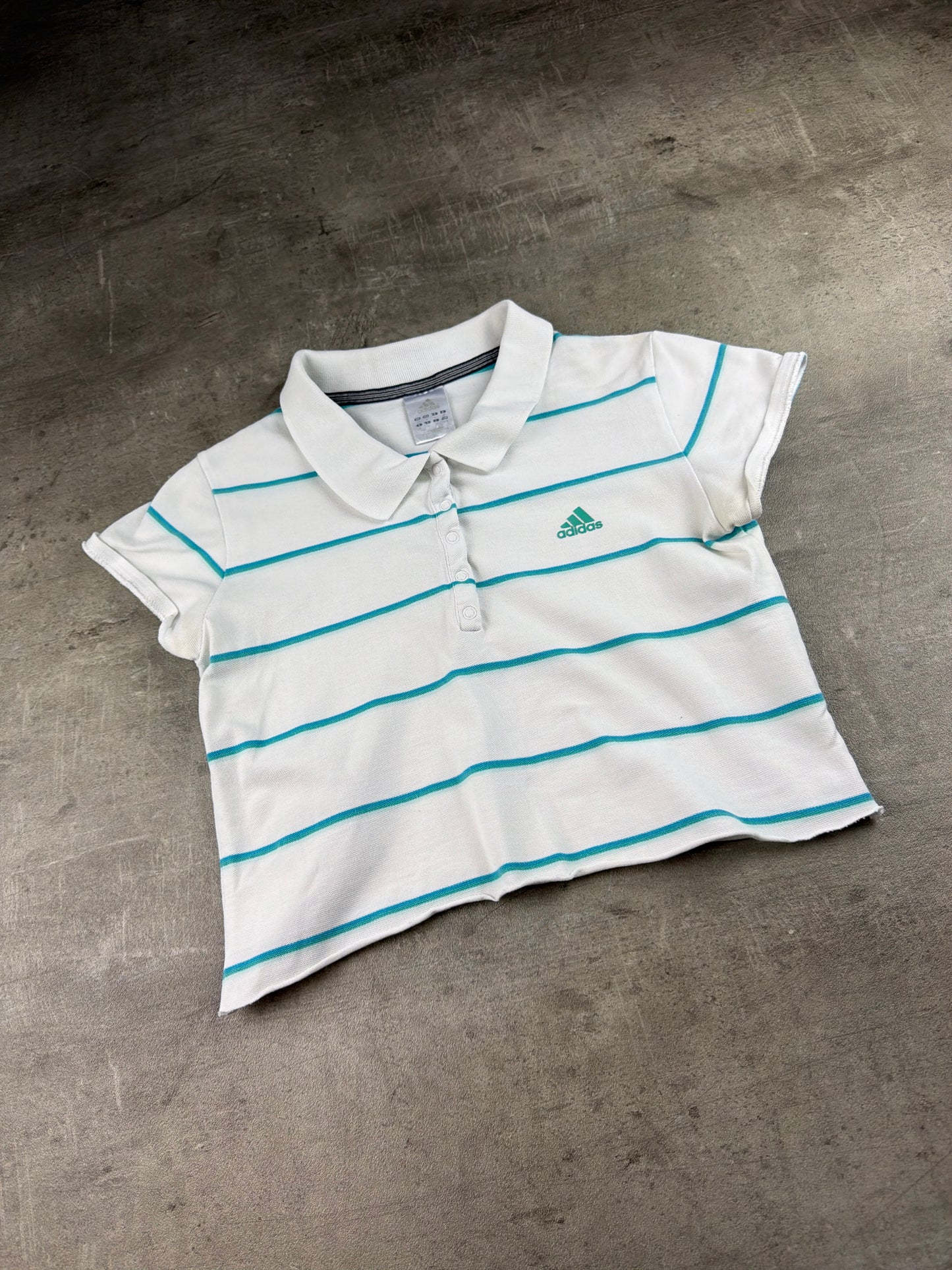 Adidas 2000s Striped Baby Tee Polo Top – White / Teal