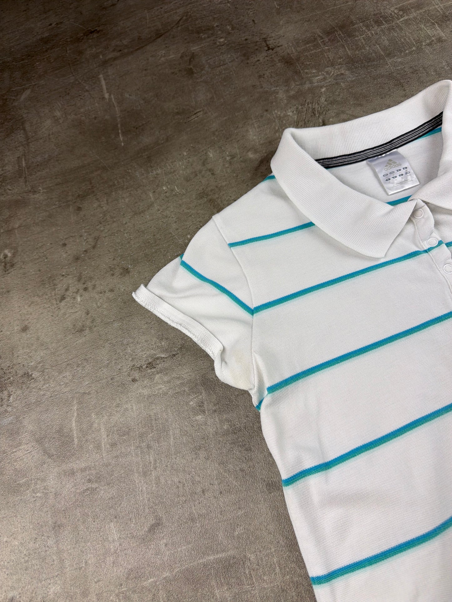 Adidas 2000s Striped Baby Tee Polo Top – White / Teal