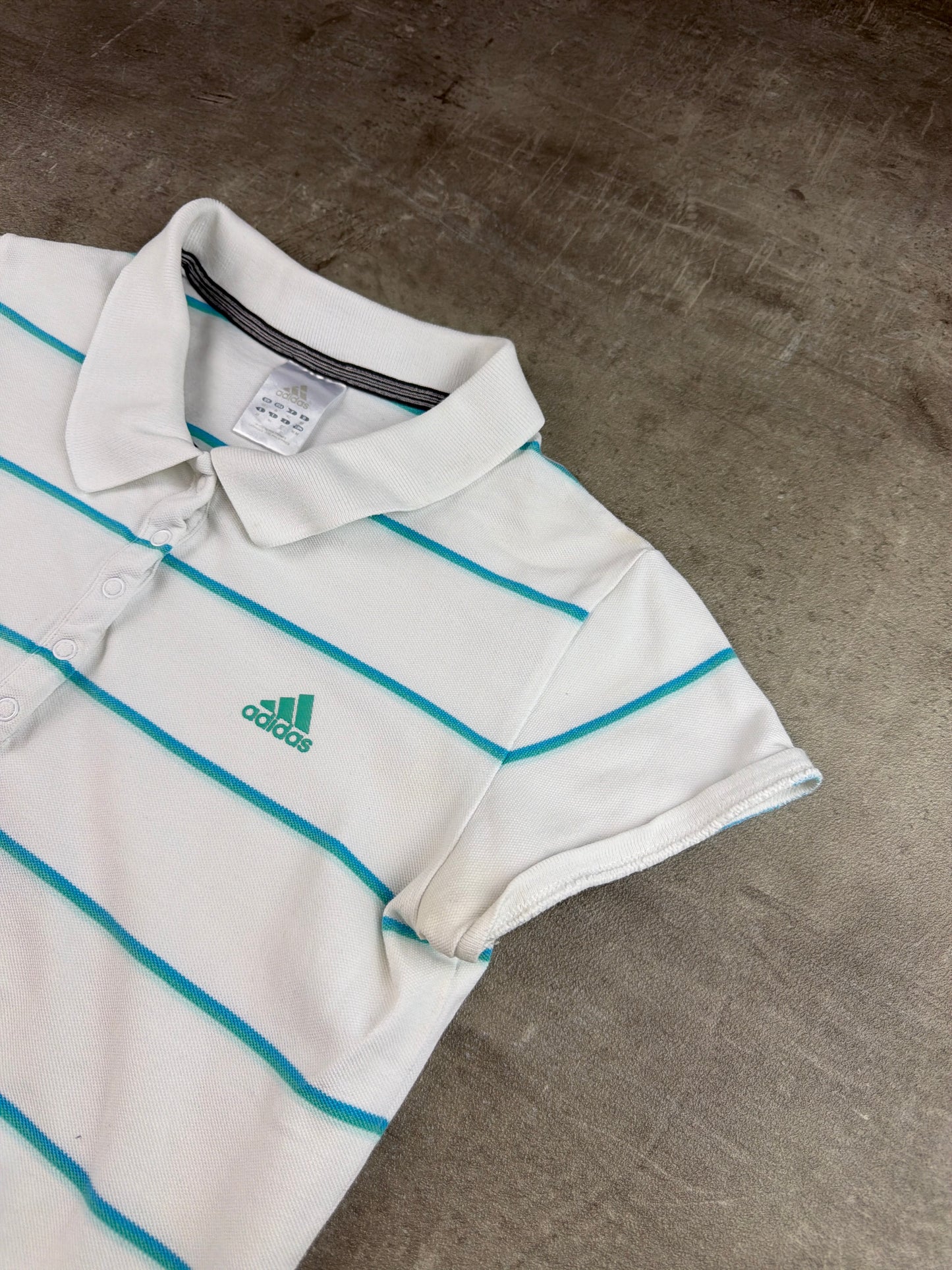 Adidas 2000s Striped Baby Tee Polo Top – White / Teal