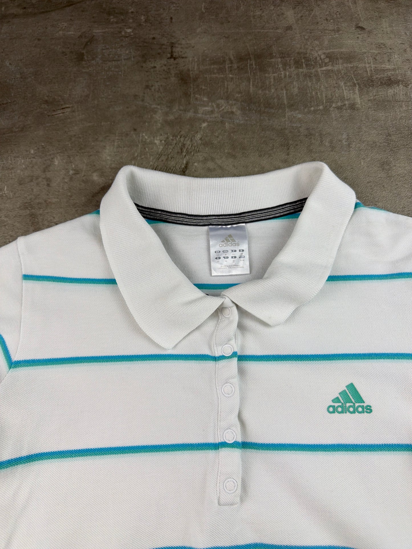 Adidas 2000s Striped Baby Tee Polo Top – White / Teal