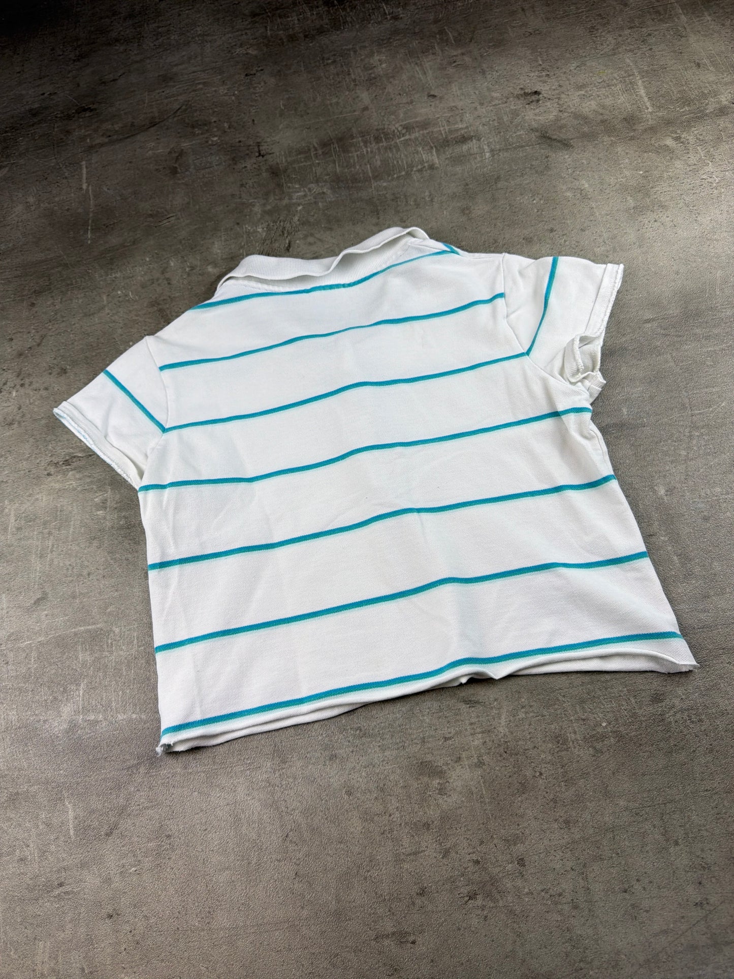 Adidas 2000s Striped Baby Tee Polo Top – White / Teal
