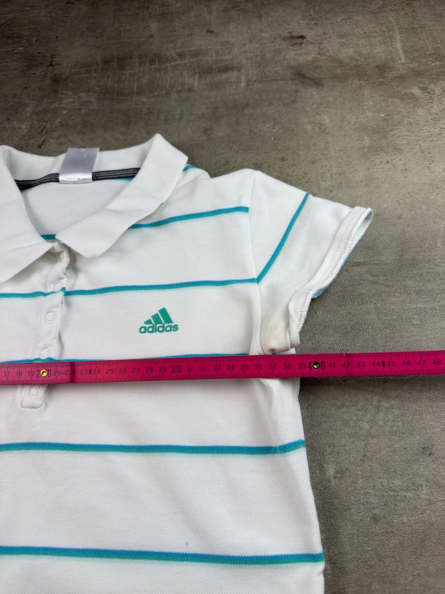Adidas 2000s Striped Baby Tee Polo Top – White / Teal